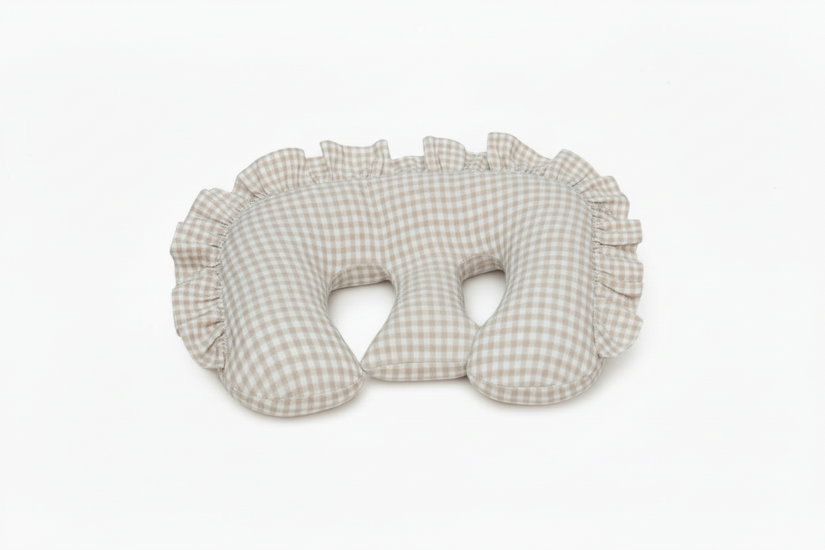 Beige Ruffle Gingham Twins Nursing Pillow Cover
