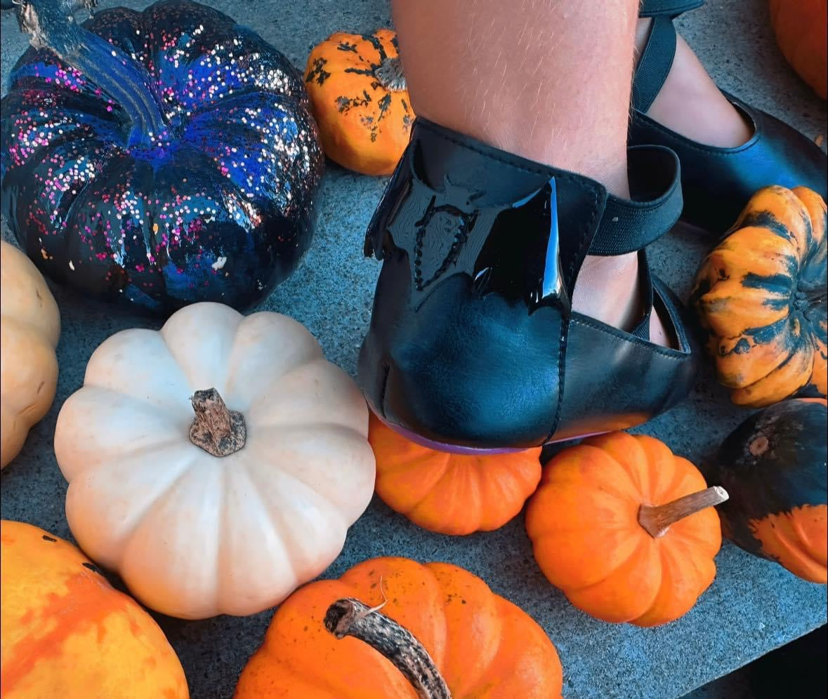 Bat Ballets - Black Smooth Leather - Purple Soles