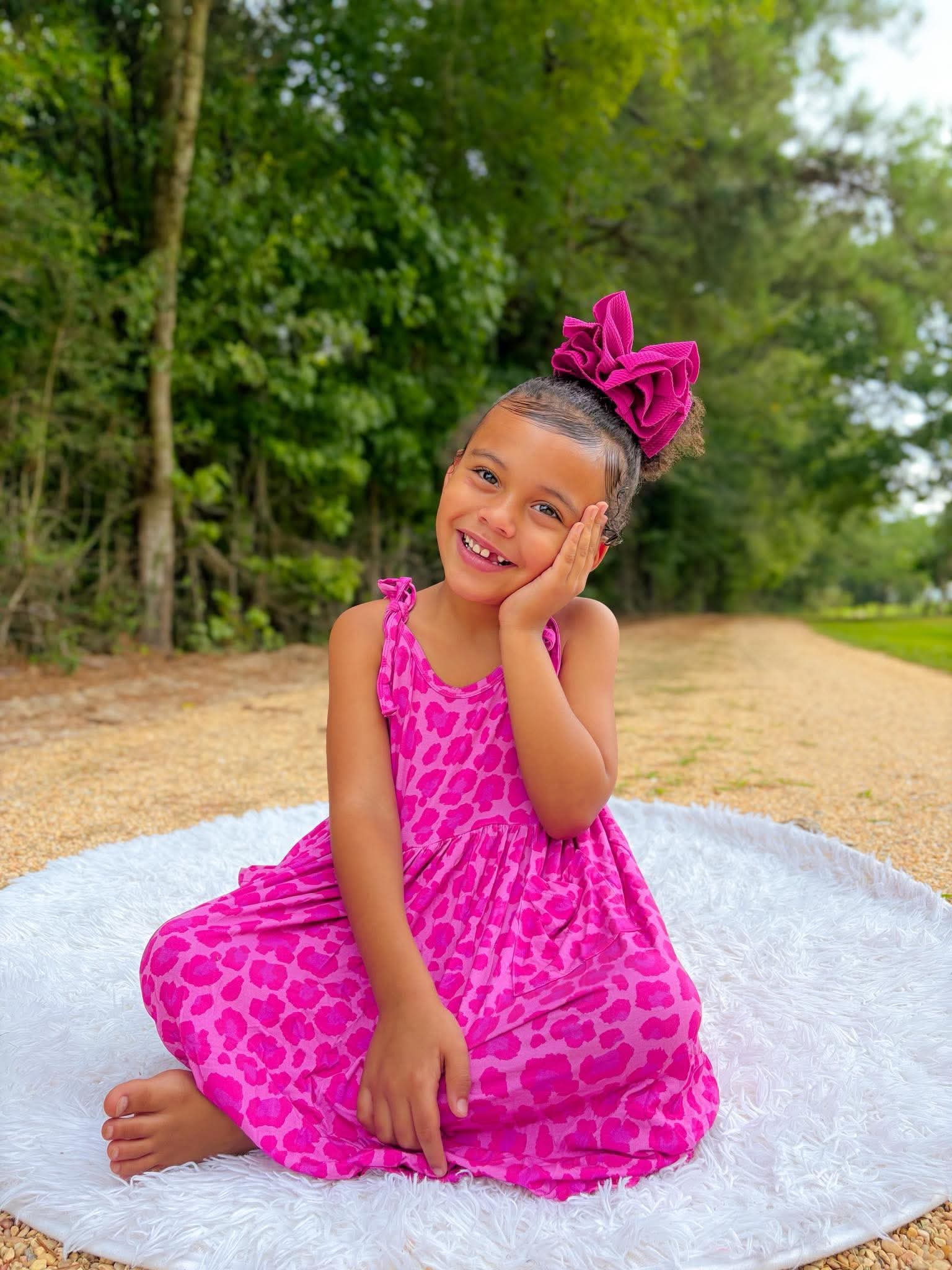 Pink Leopard Bamboo Tie Dress With Pockets
