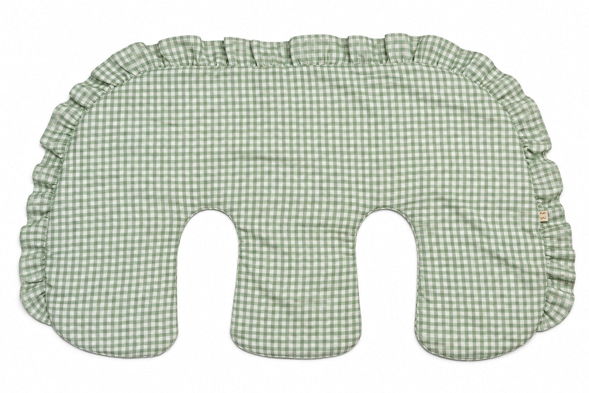 Beige Ruffle Gingham Twins Nursing Pillow Cover