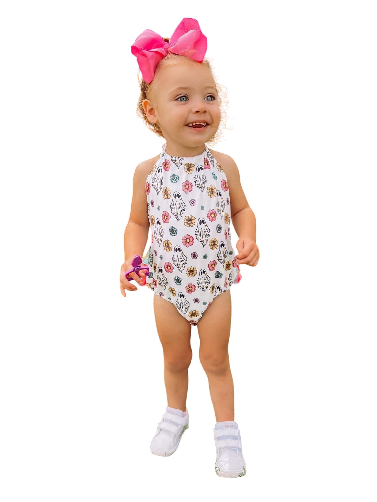 Colorful Ghost Tie Ruffle Romper