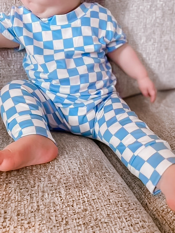 Blue Retro Checkered Harem Romper
