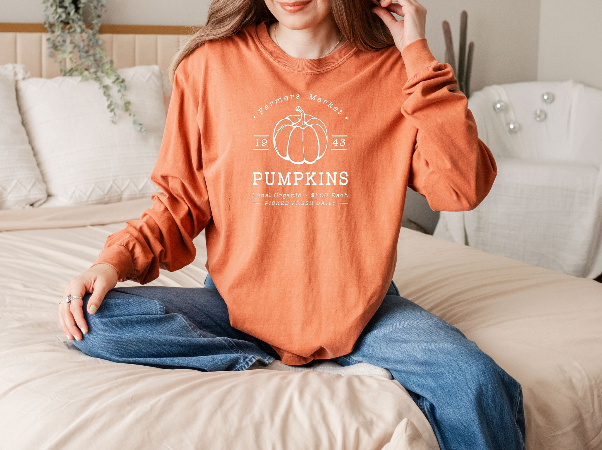 Adult Pumpkin Patch ‘farmer’s Market’ Comfort Colors Long Sleeve Tee