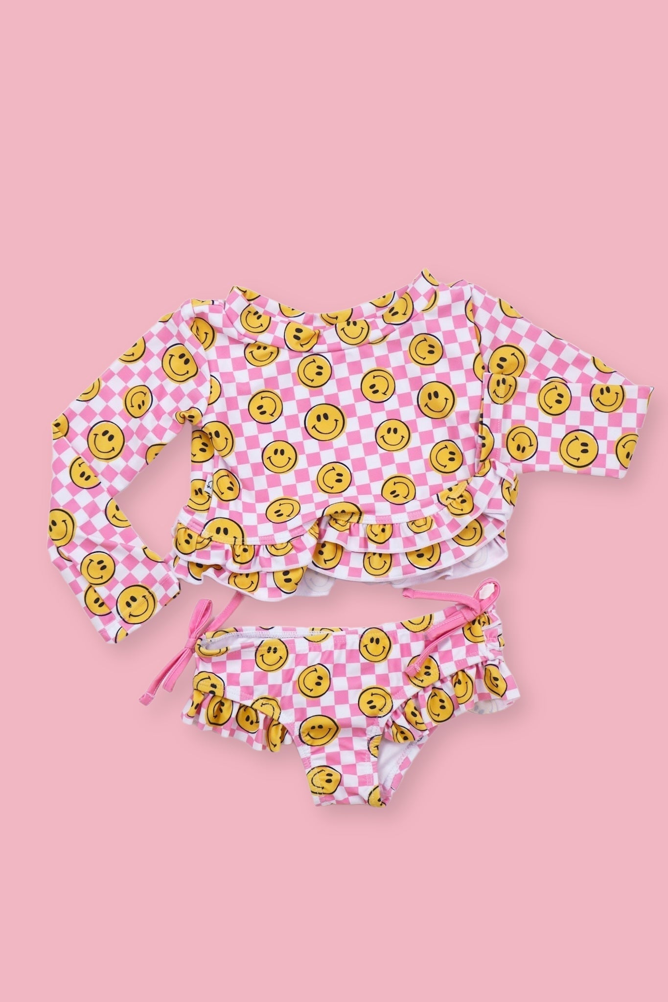 Blushin' Checkers Dream Rash Guard Ruffle Two-piece Swim Suit