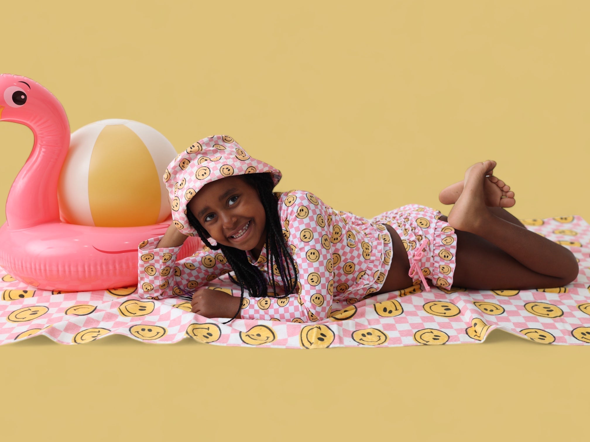 Blushin' Checkers Dream Rash Guard Ruffle Two-piece Swim Suit