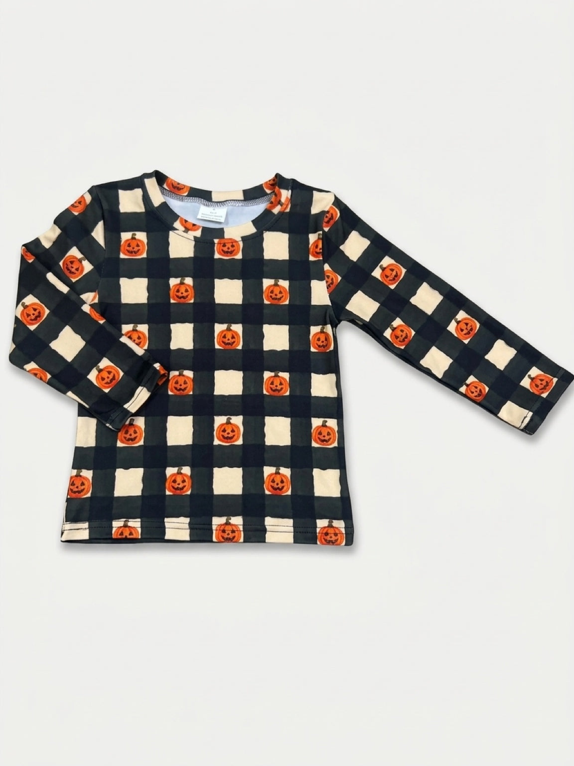 Long Sleeve Pumpkin Check Top