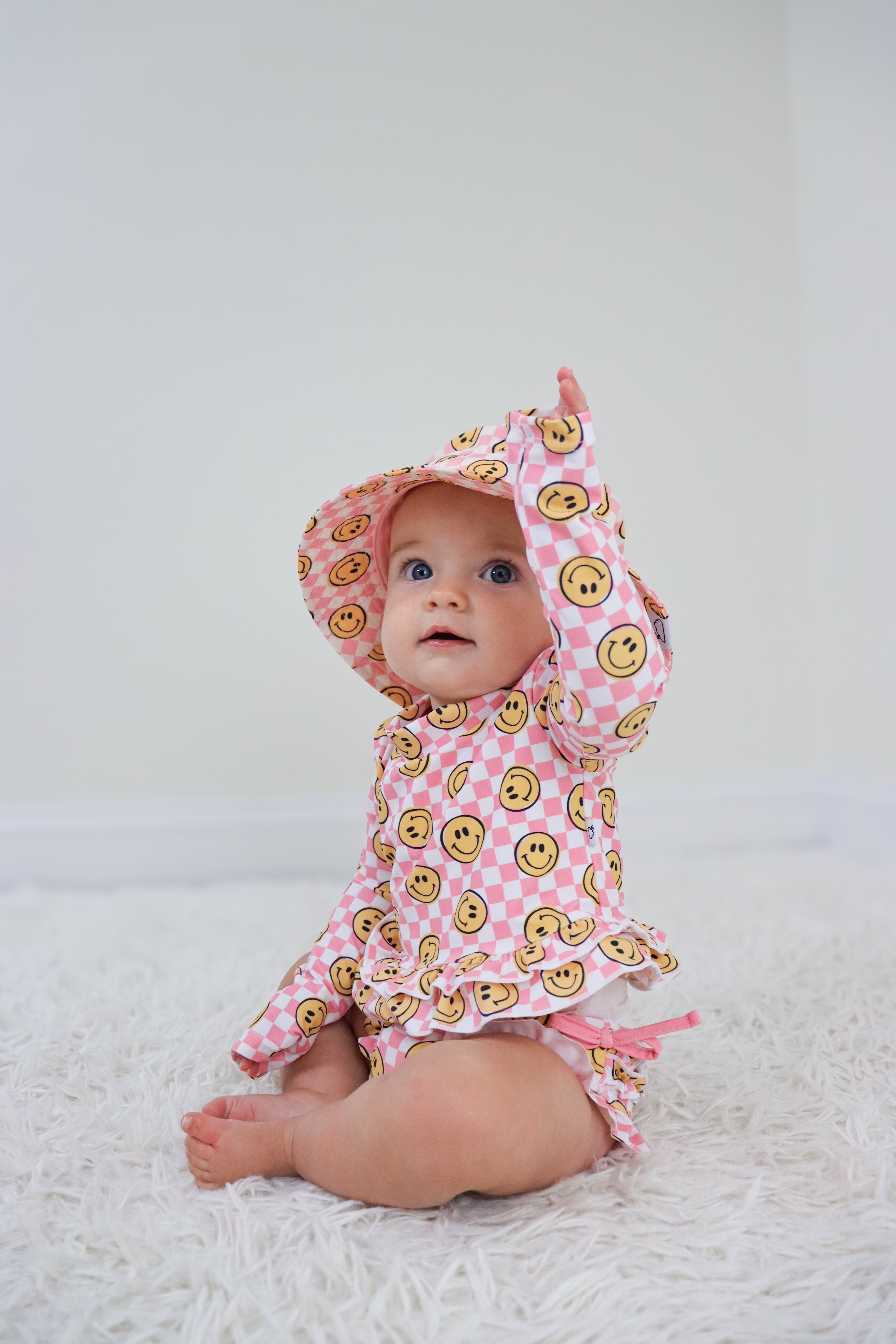 Blushin' Checkers Dream Rash Guard Ruffle Two-piece Swim Suit