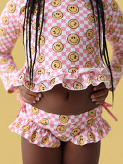 Blushin' Checkers Dream Rash Guard Ruffle Two-piece Swim Suit