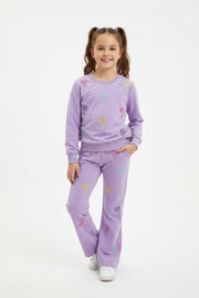 Tweenstyle By Stoopher - Lavender Rhinestud Heart Sweatsuit