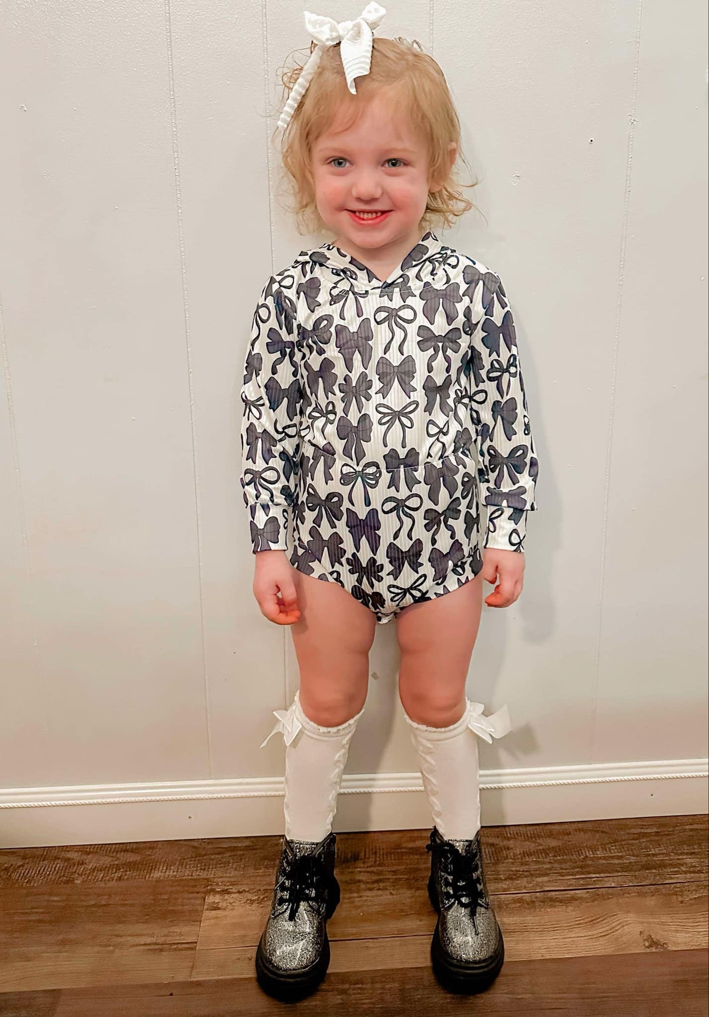 Black Coquette Ribbed Hooded Romper