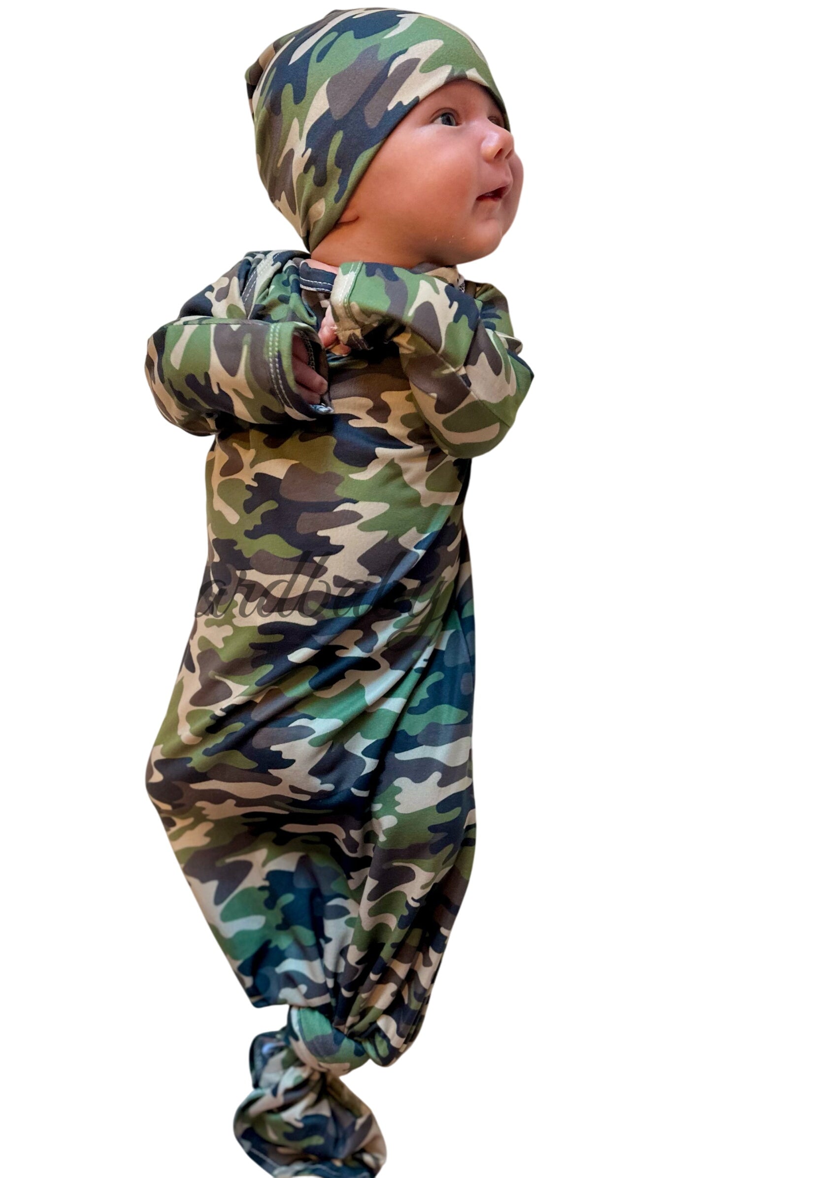 Camo Knotted Gown And Hat Set