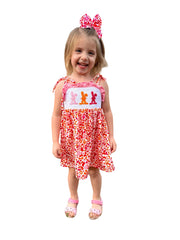 Smocked Orange And Pink Leopard Bunny Dress