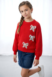 Tweenstyle By Stoopher - 3 Bows - Red Crewneck Sweater