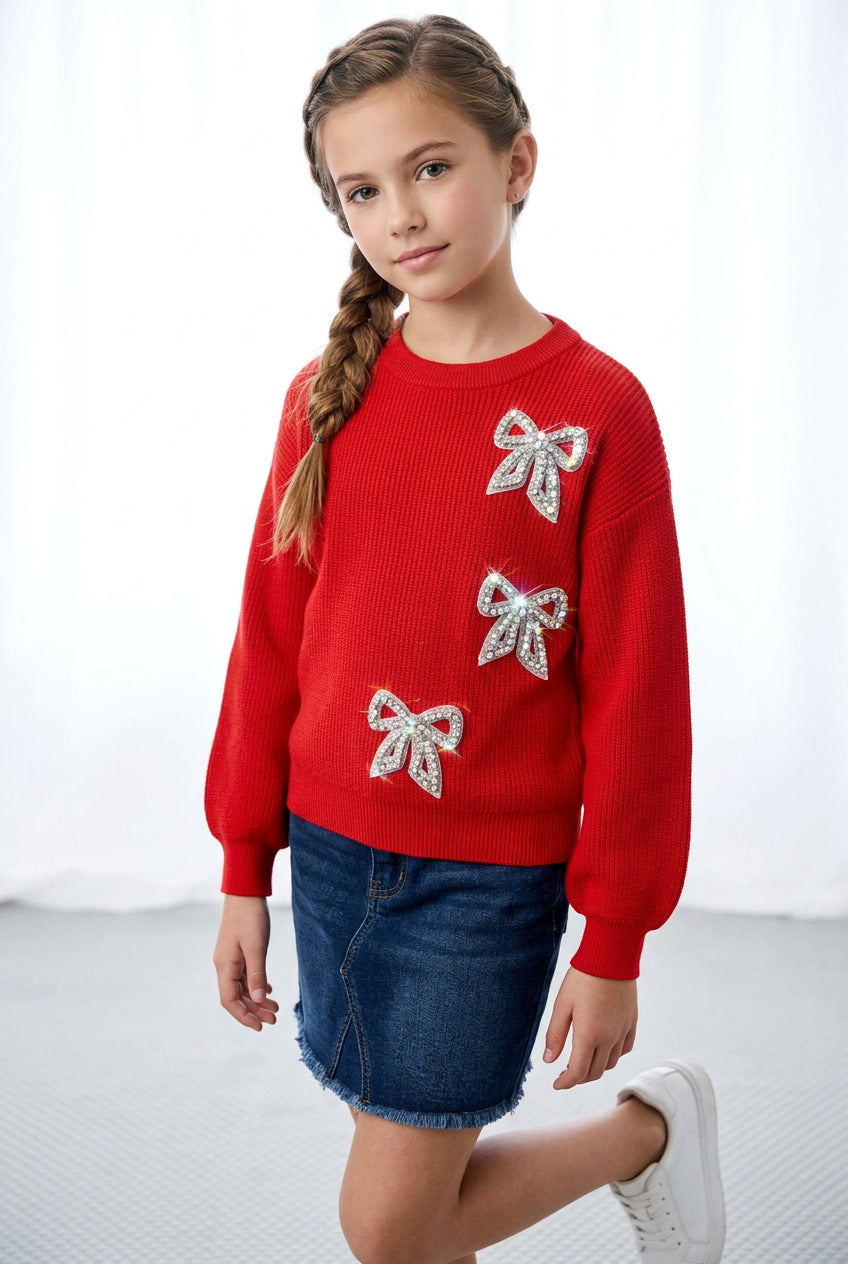 Tweenstyle By Stoopher - 3 Bows - Red Crewneck Sweater