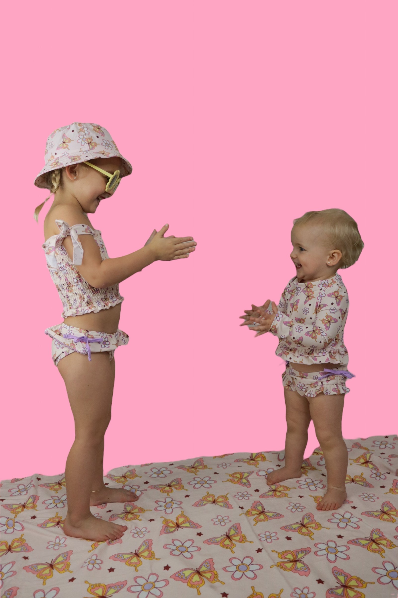 Blossomin’ Butterfly Dream 2-piece Rash Guard Ruffle Swim Suit