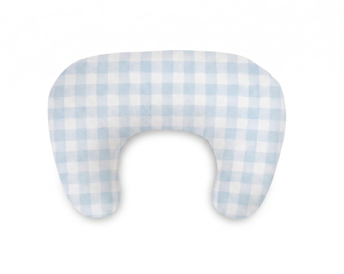 Blue Checkered Ruffle Nursing Pillow Cover
