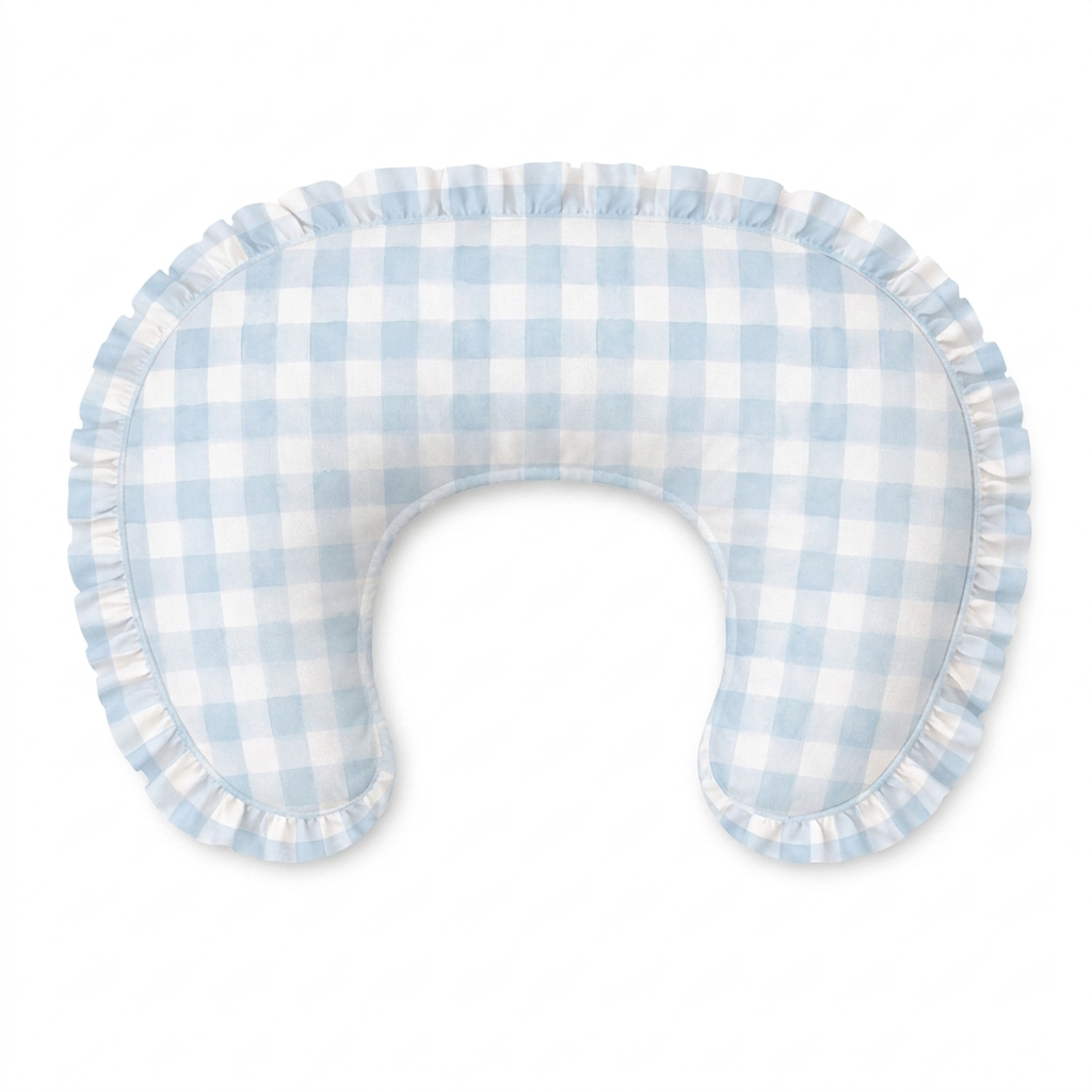 Blue Checkered Ruffle Nursing Pillow Cover