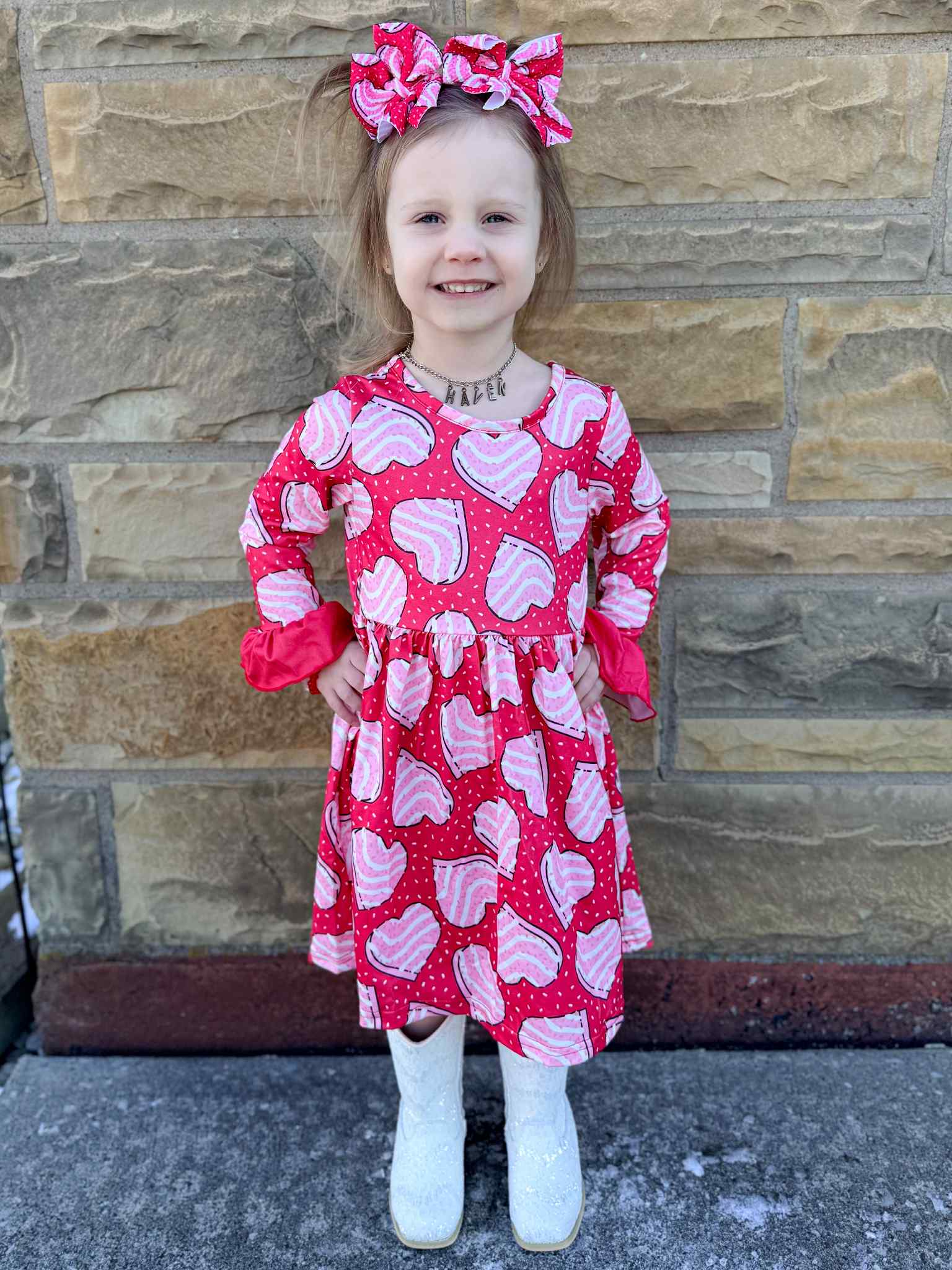 Red Cakes Bell Sleeve Dress