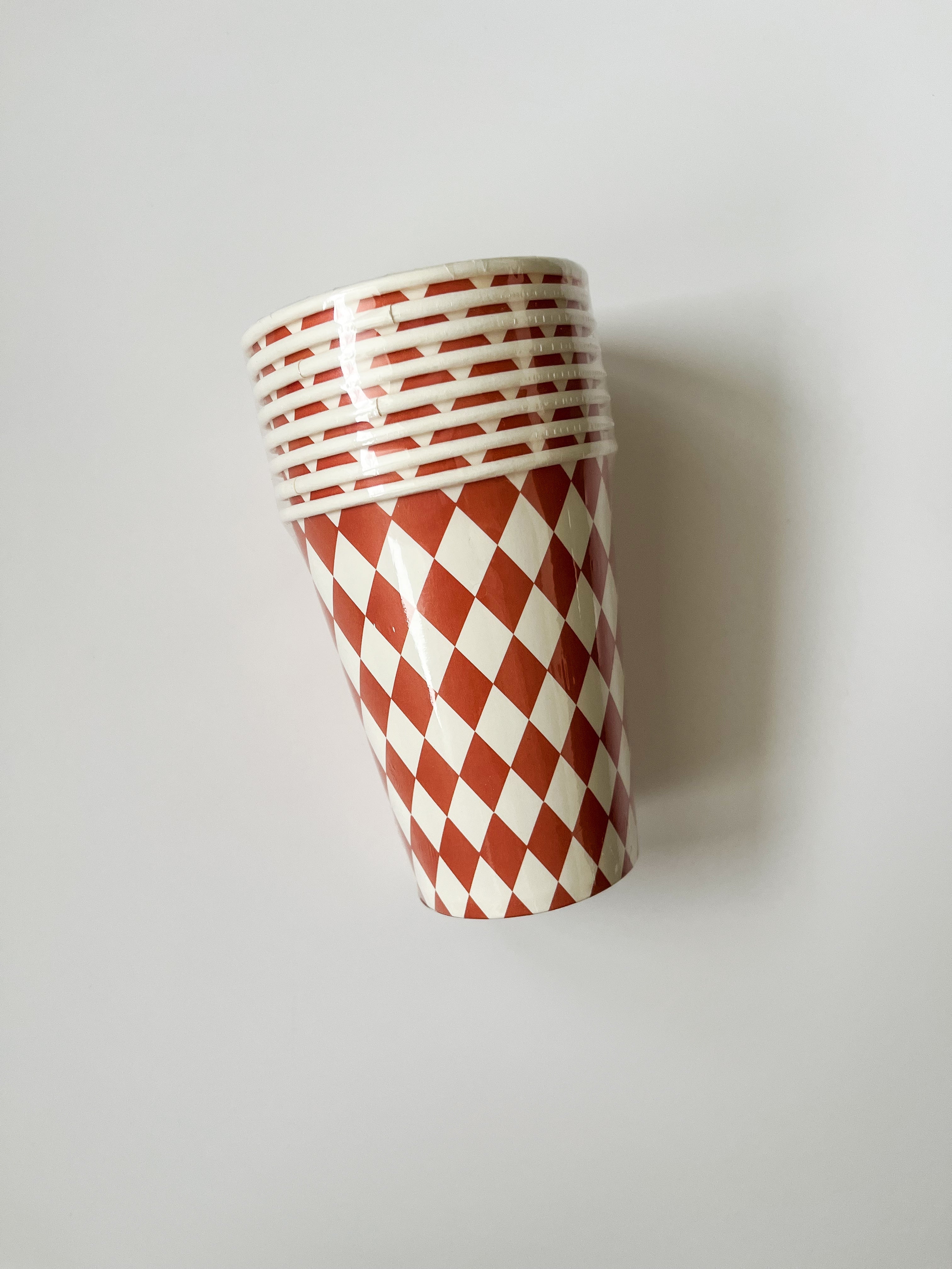 Orange Bavarian Checkered Cups (set Of 8)