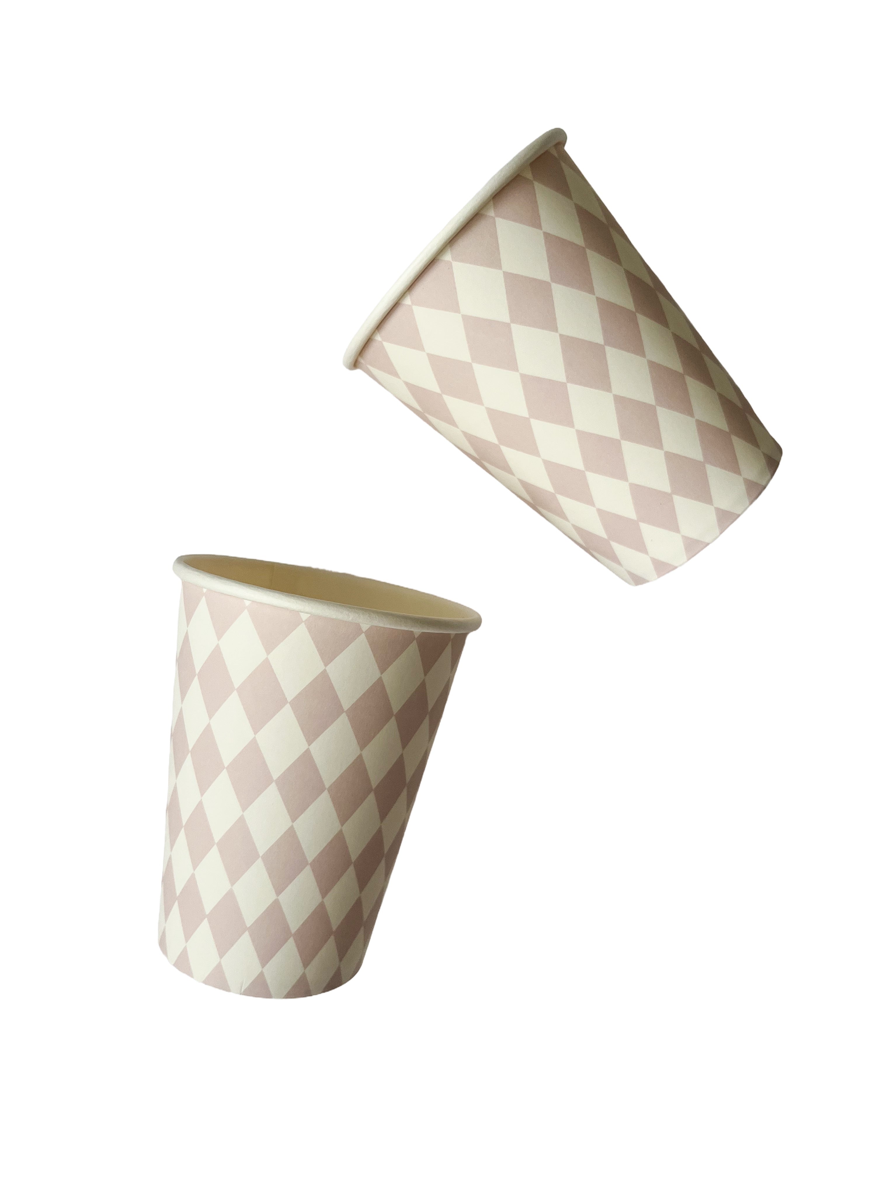 Pink Bavarian Checkered Cups (set Of 8)