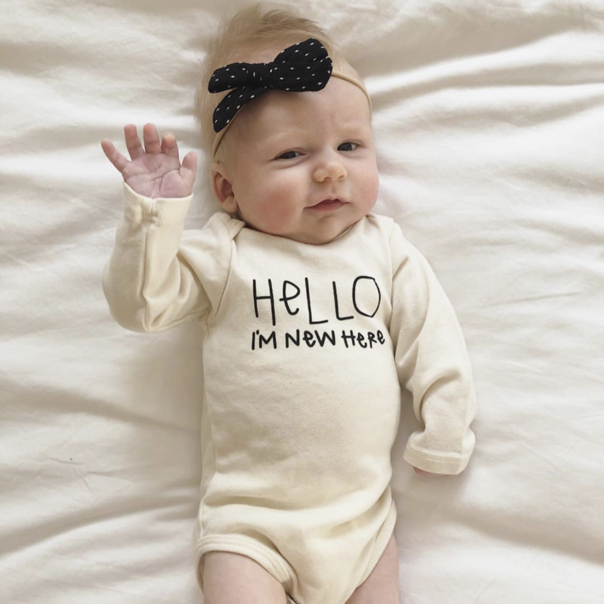 Hello Im New Here - Long Sleeve Organic Baby Bodysuit