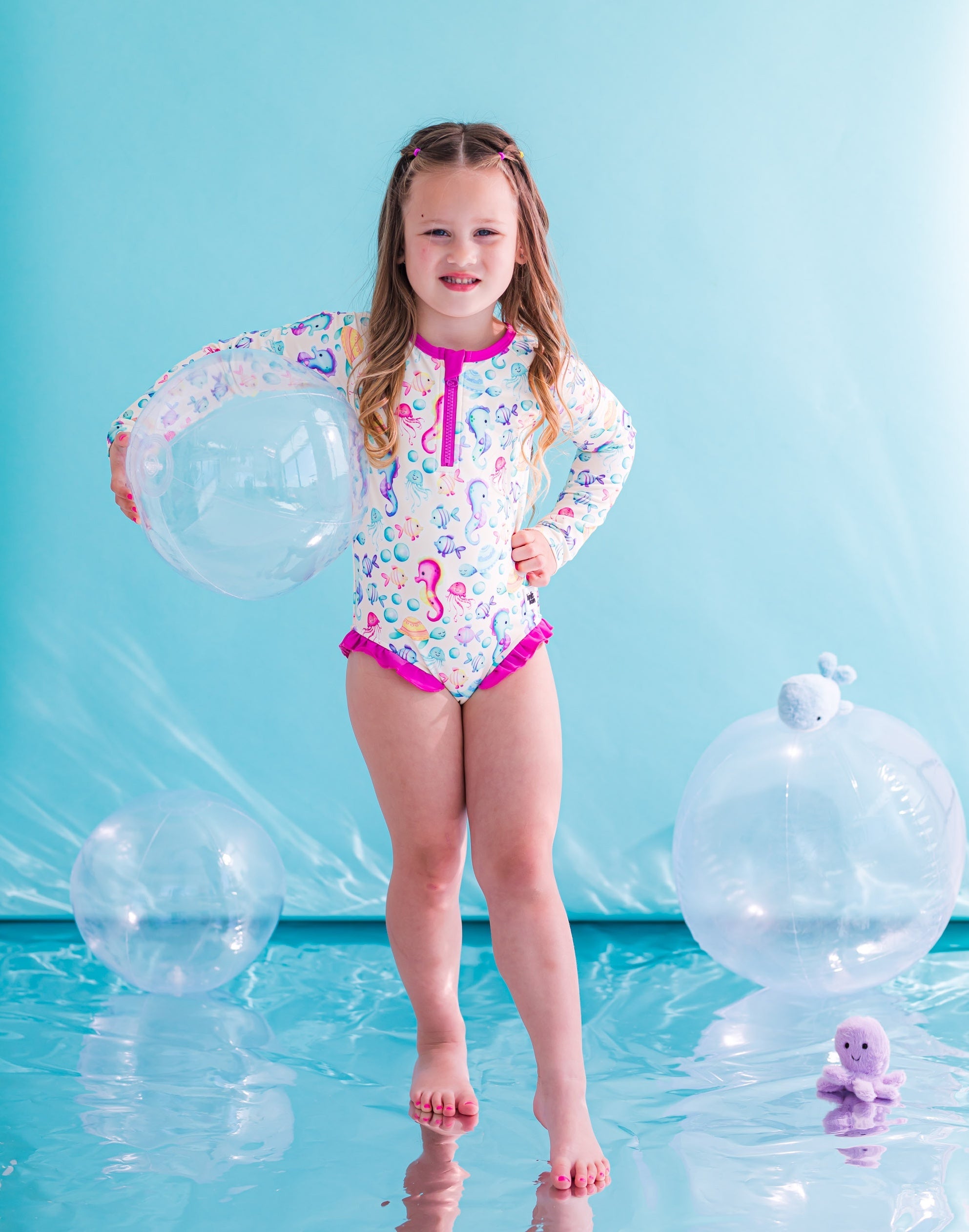 Coral Rash Guard Swimsuit: Girl's