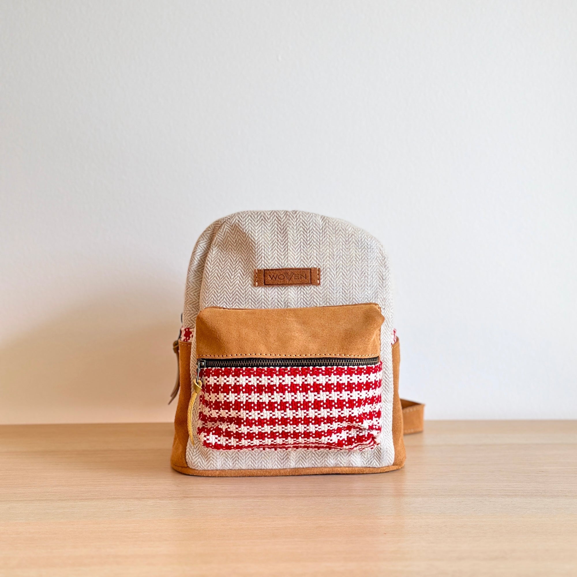 Woven Mini Backpack - Houndstooth