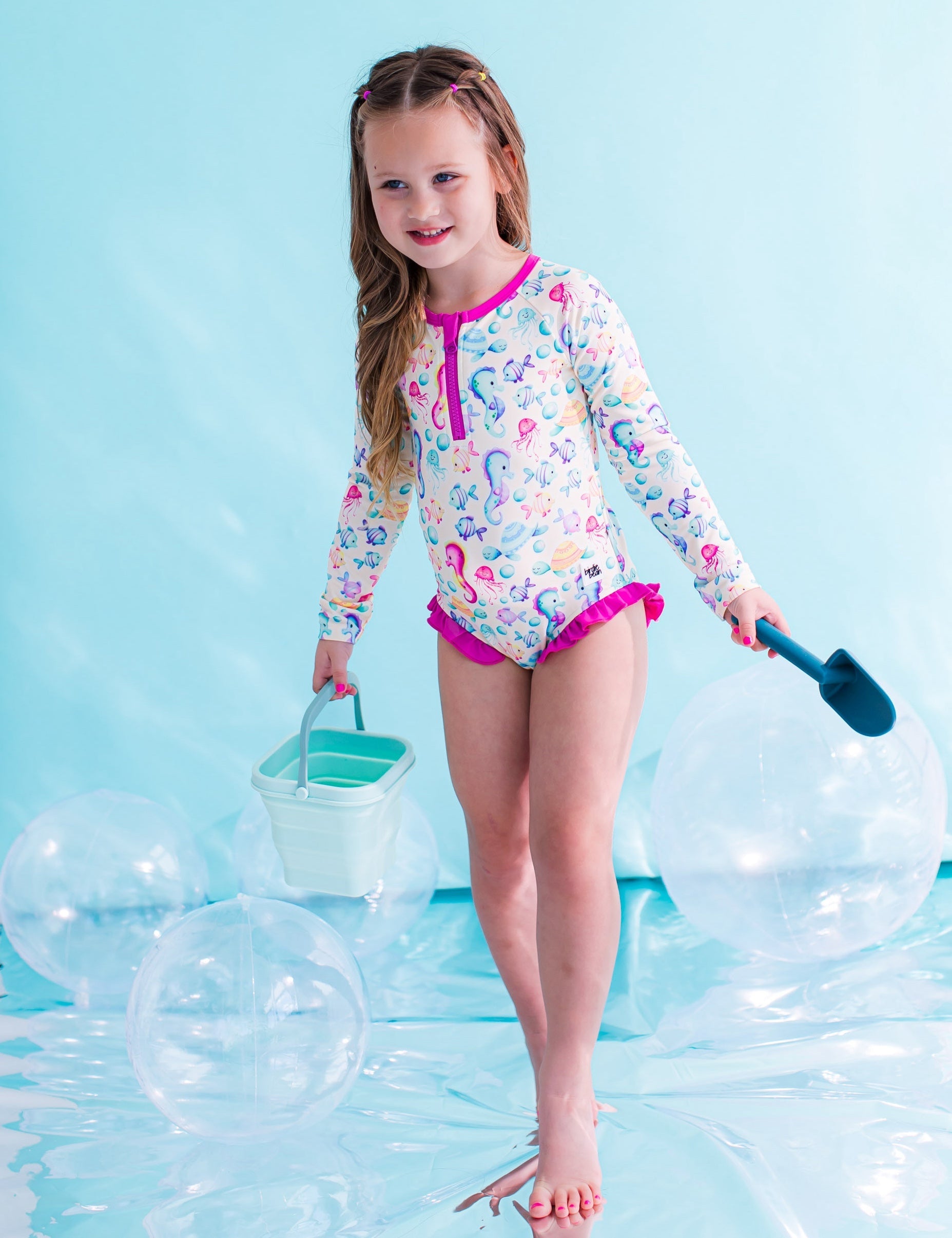 Coral Rash Guard Swimsuit: Girl's