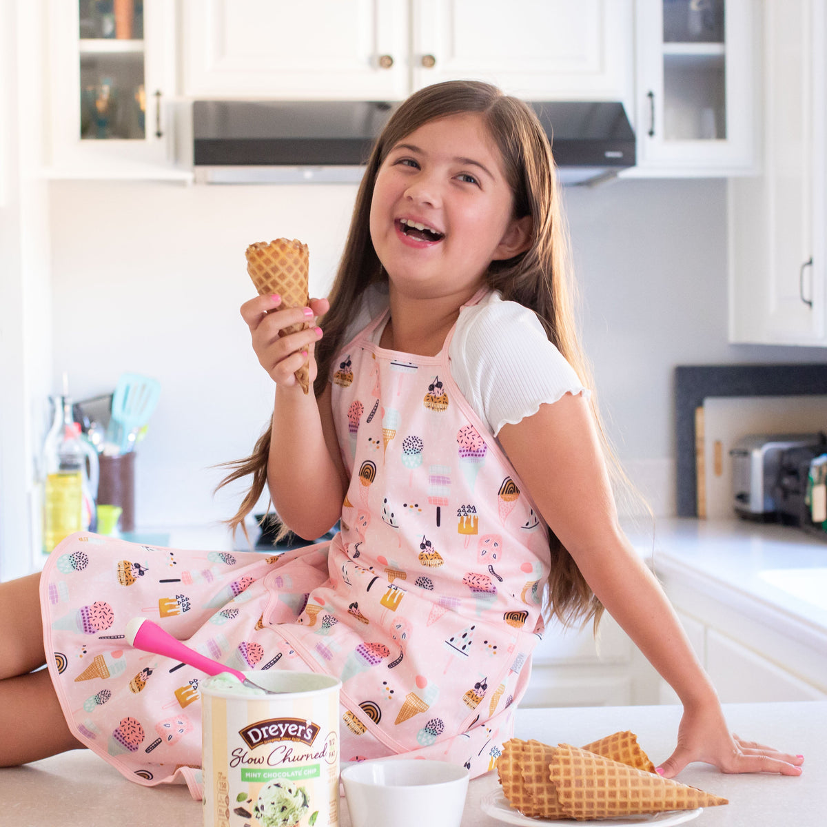 Pink Ice Cream Apron - Fits Sizes Youth Small Through Adult 2xl