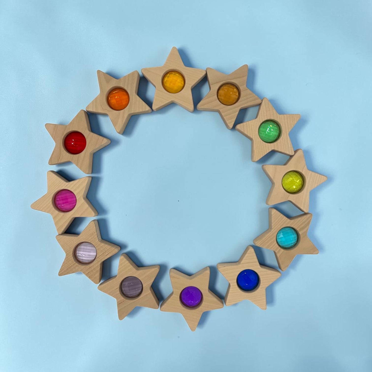7 Pcs Wooden Gemmed Stars Blocks Set