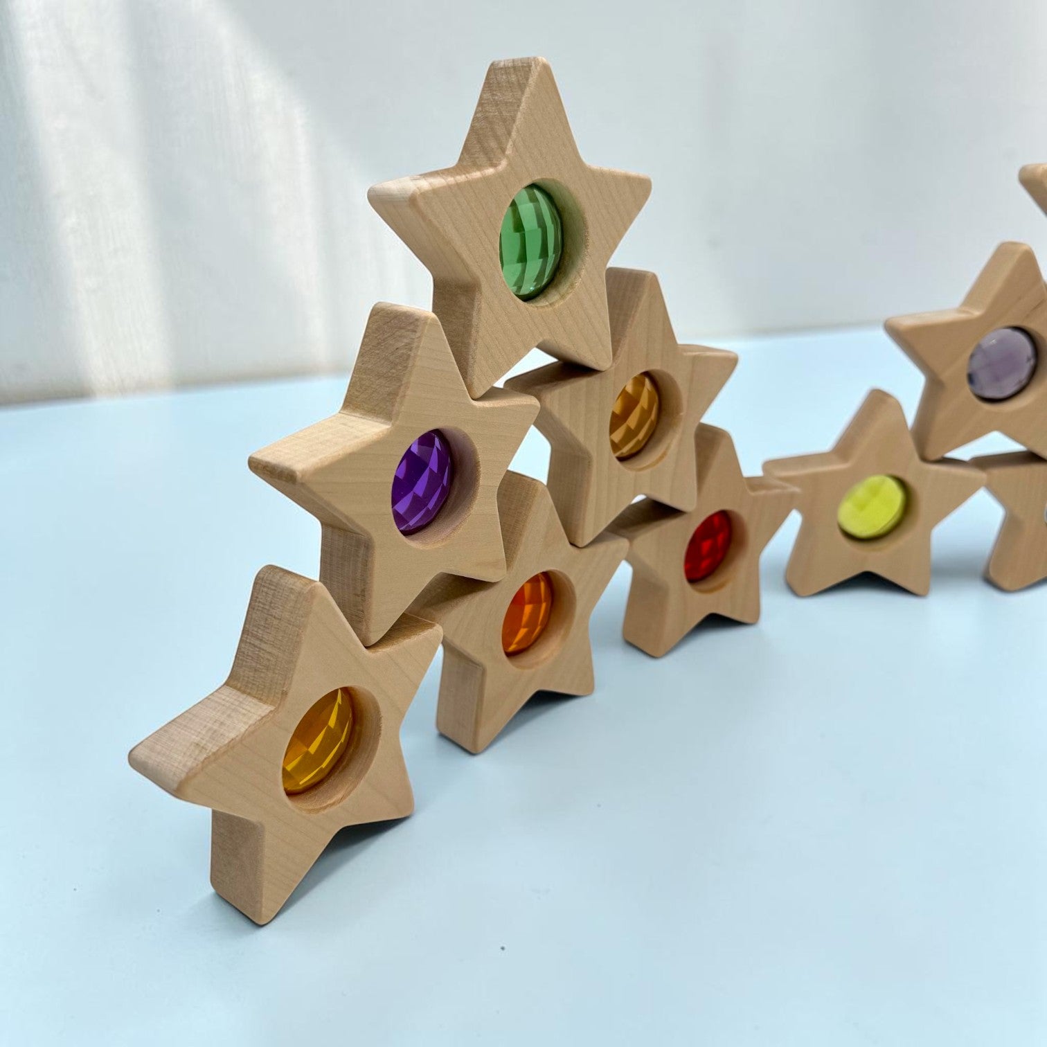 7 Pcs Wooden Gemmed Stars Blocks Set
