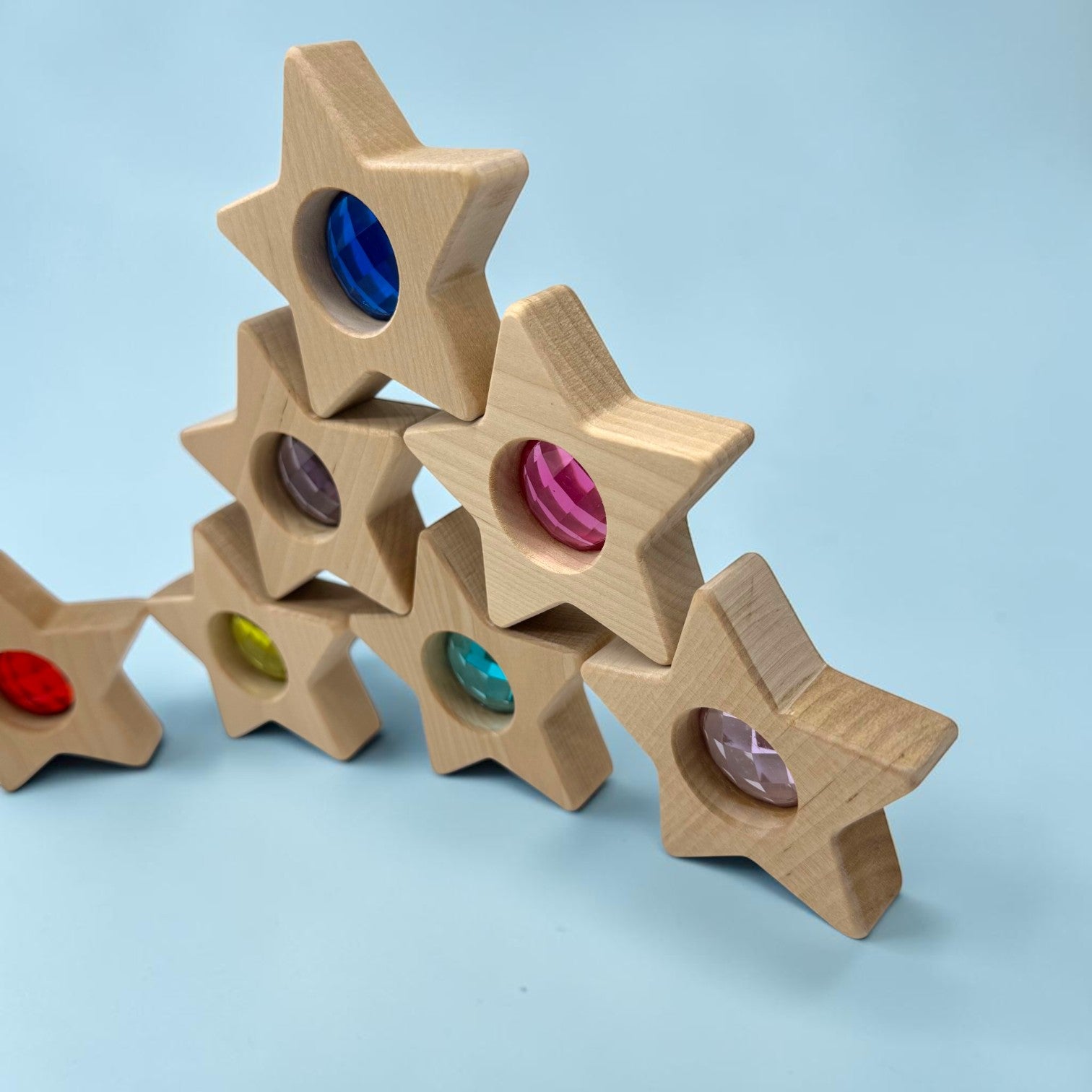 7 Pcs Wooden Gemmed Stars Blocks Set