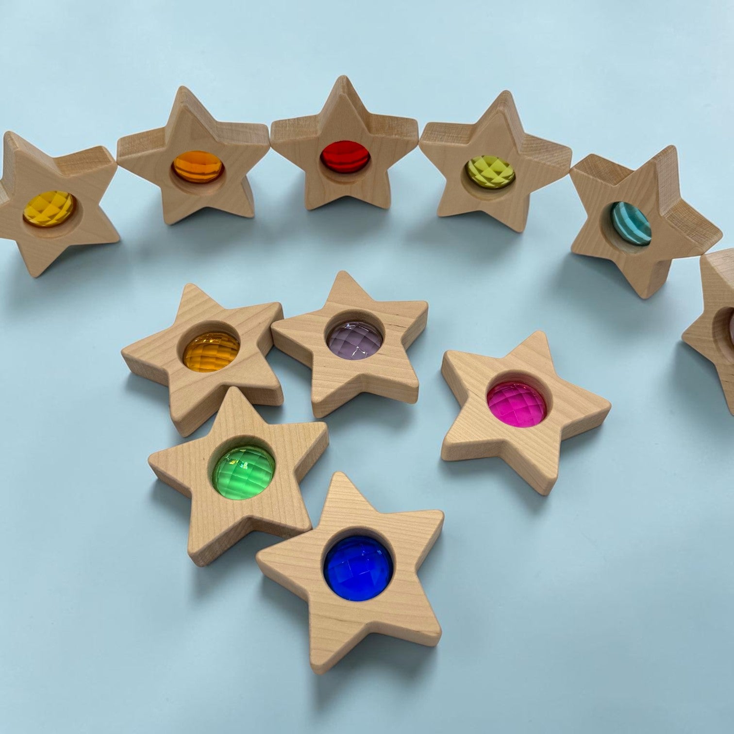 7 Pcs Wooden Gemmed Stars Blocks Set