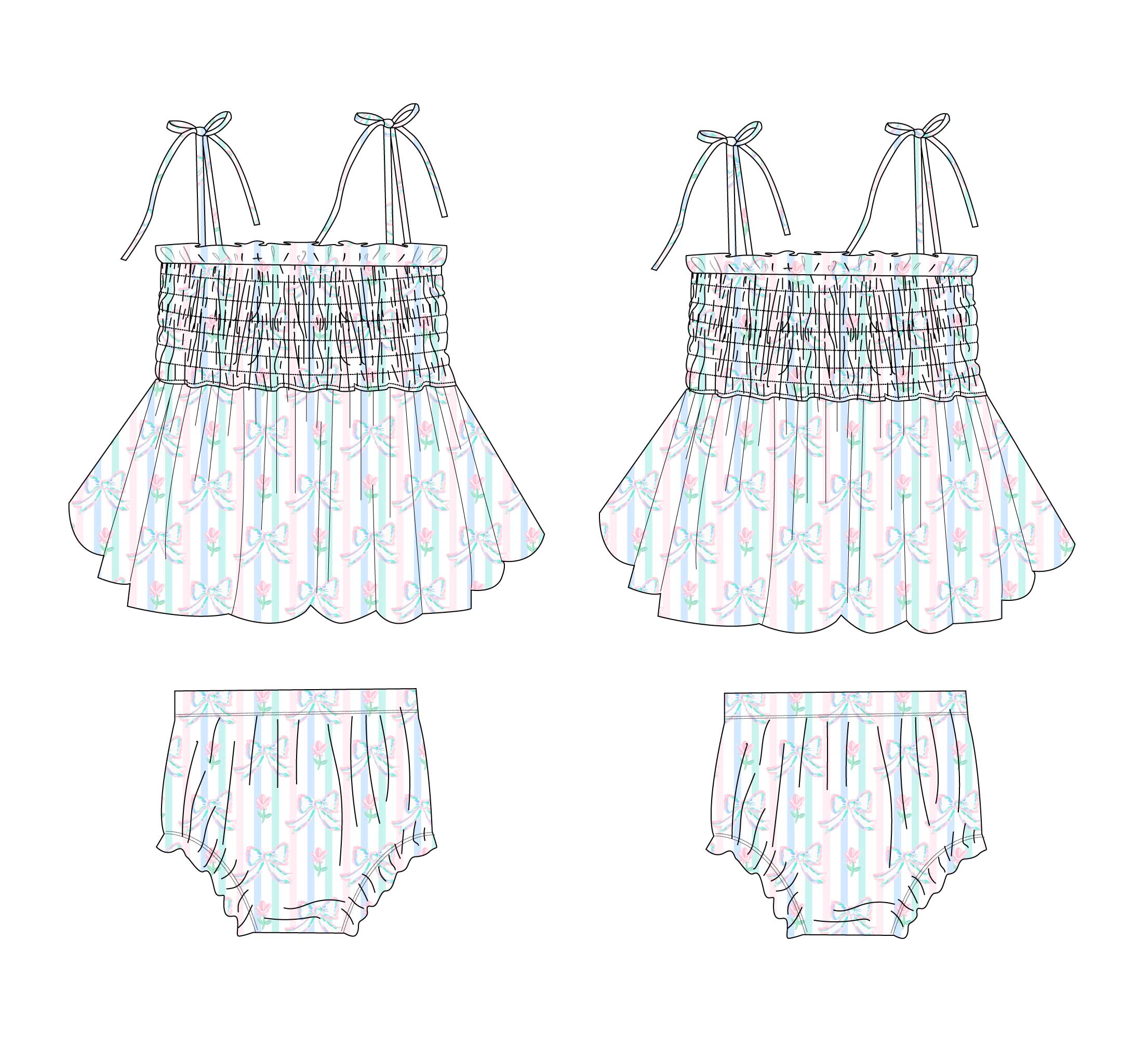 Lila - Smocked Diaper Dress Set