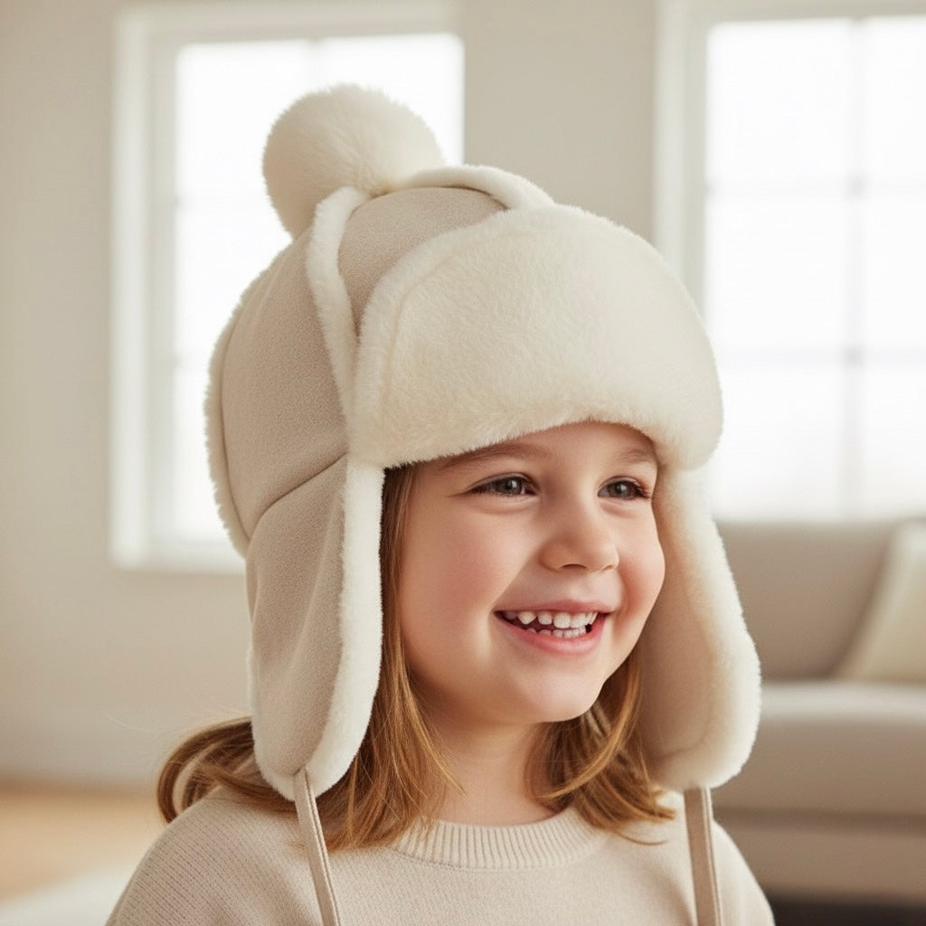 Kids Sherpa Aviator Winter Hat With Ear Flaps | Warm Fleece Pullover
