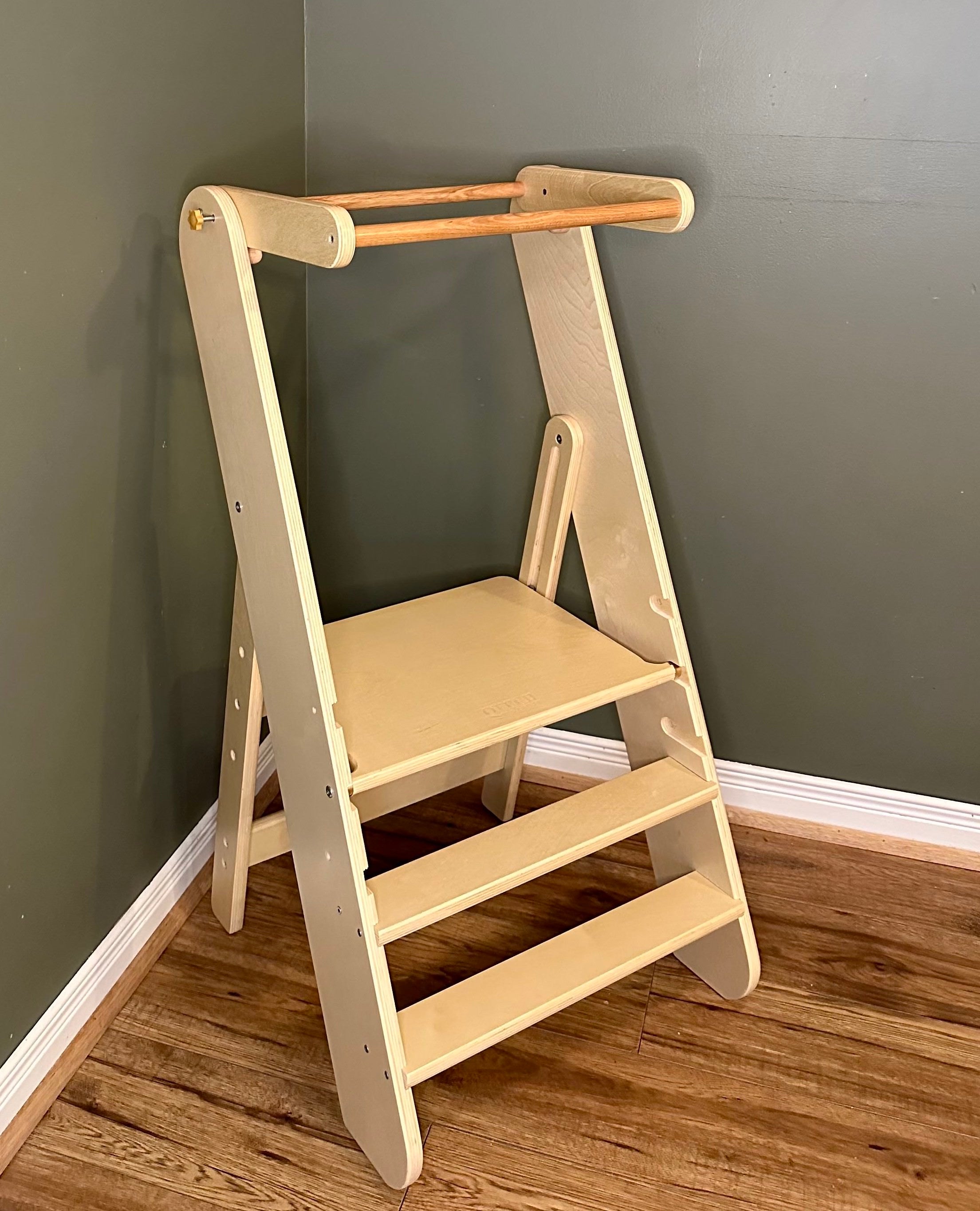 Kids & Toddler Foldable Learning Tower | Foldable Kitchen Step Stool ( Natural )