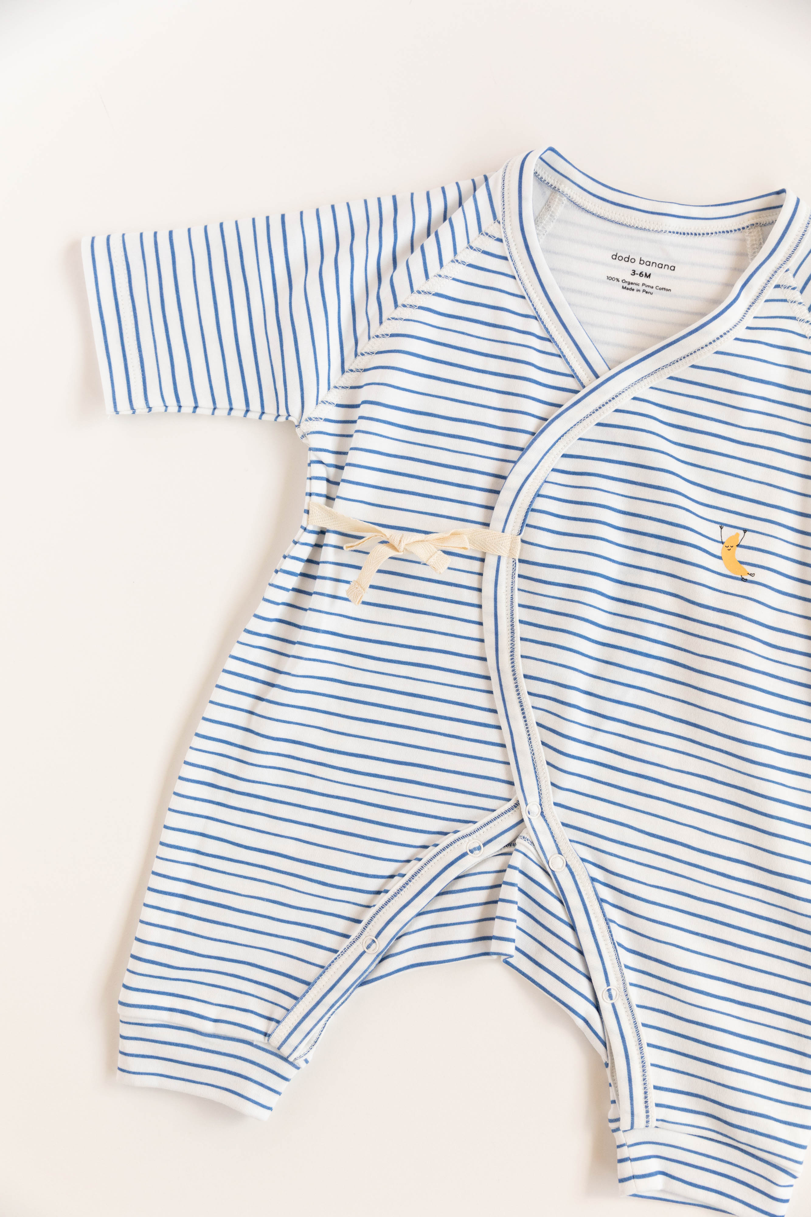 Blue Stripe Print Baby Kimono Onesie