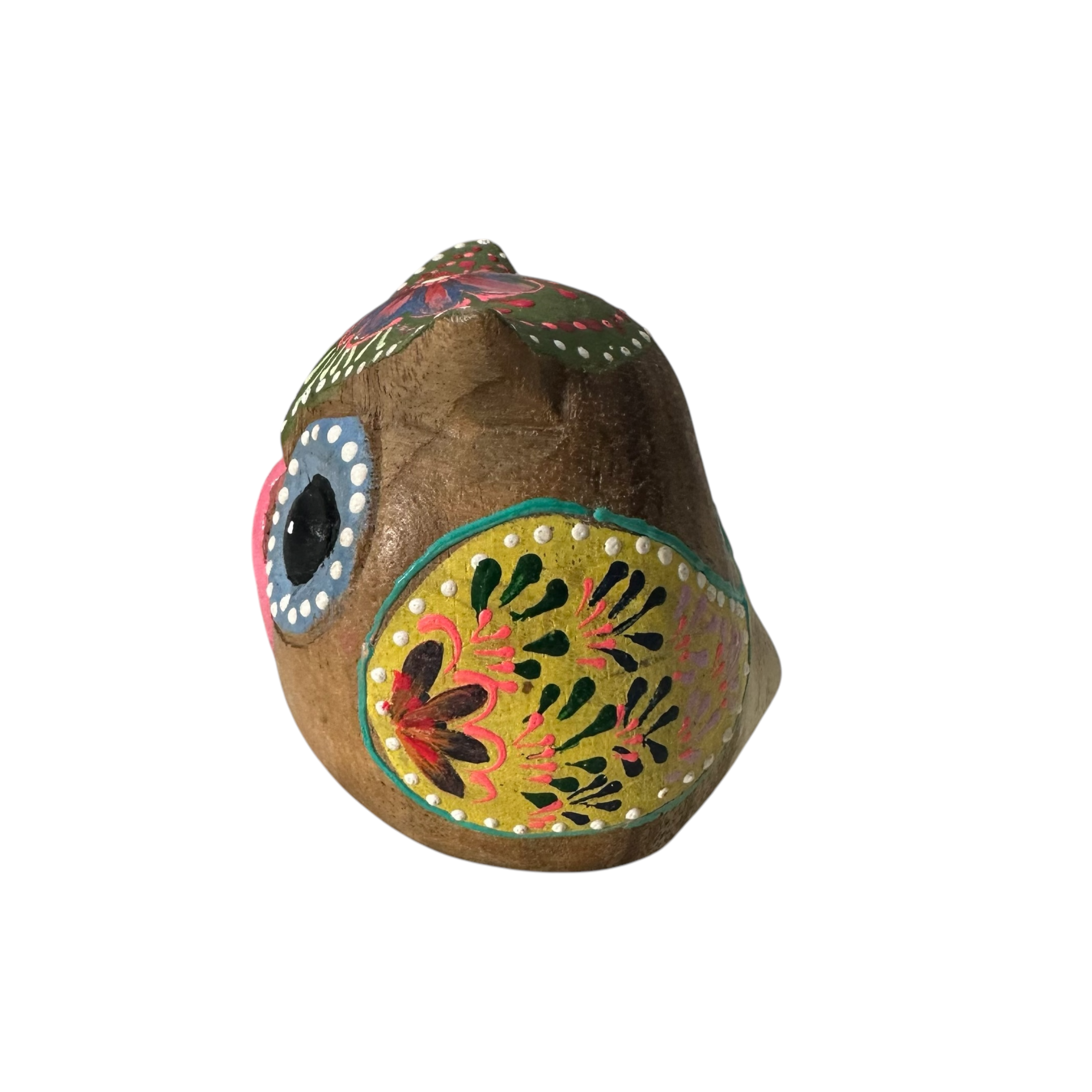 Hand-painted Wooden Owl Figurine - Green & Blue Highlights