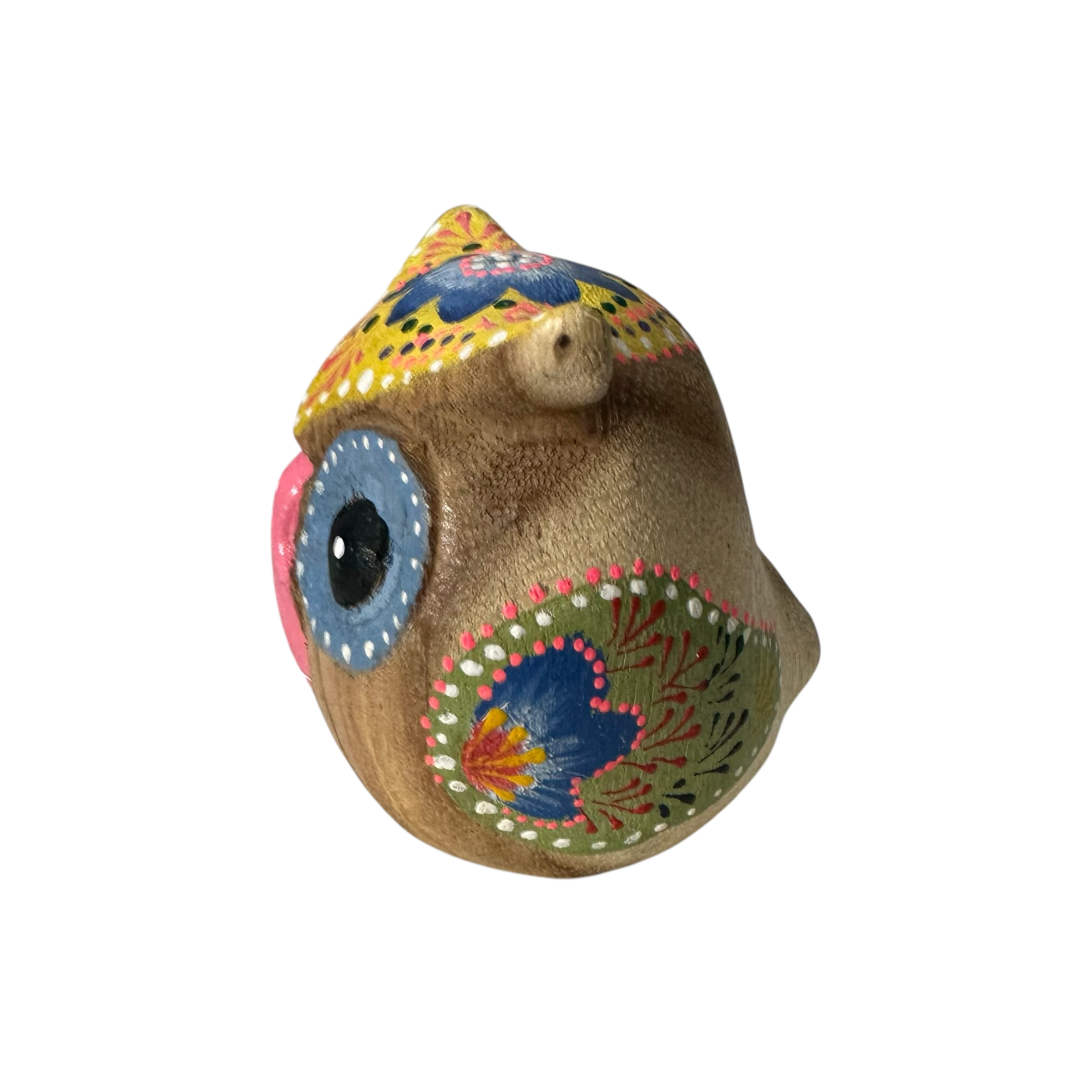 Hand-painted Wooden Owl Figurine - Pastel Pink & Blue Theme