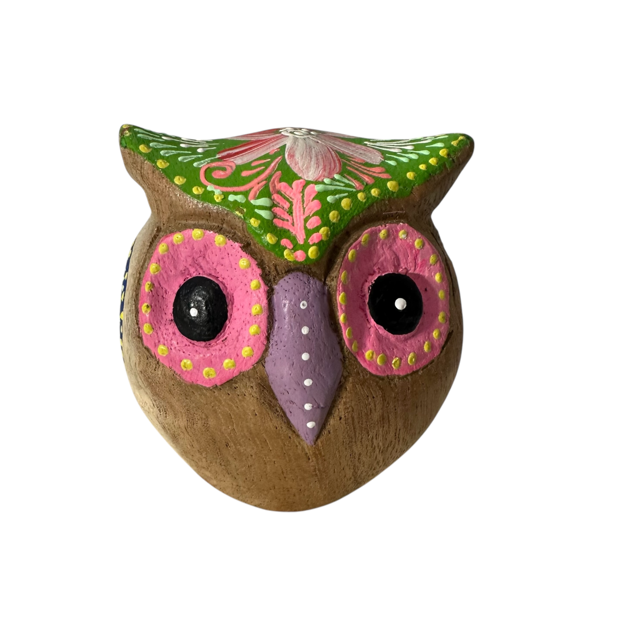 Hand-painted Wooden Owl Figurine - Purple & Pink Decorative Pattern