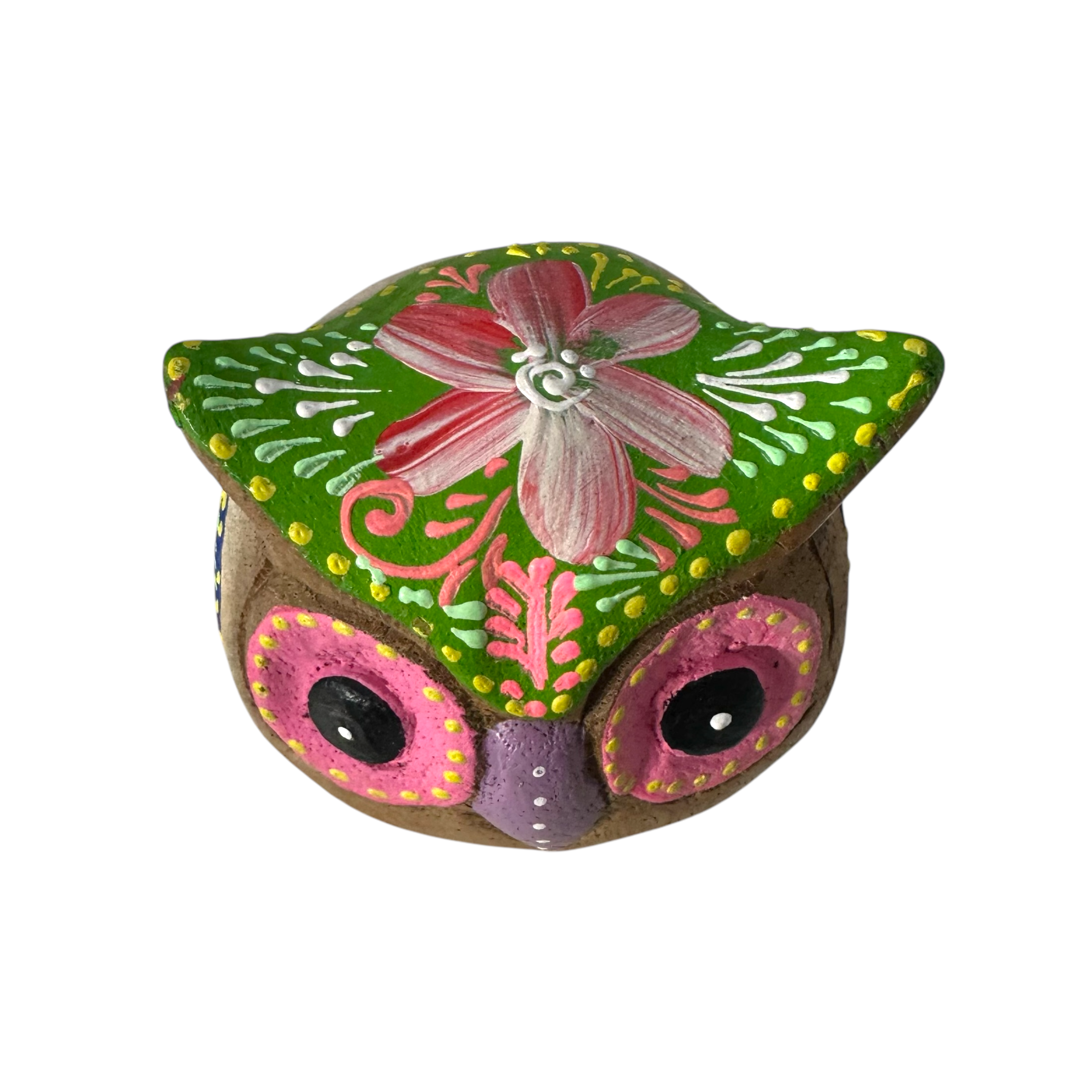 Hand-painted Wooden Owl Figurine - Purple & Pink Decorative Pattern