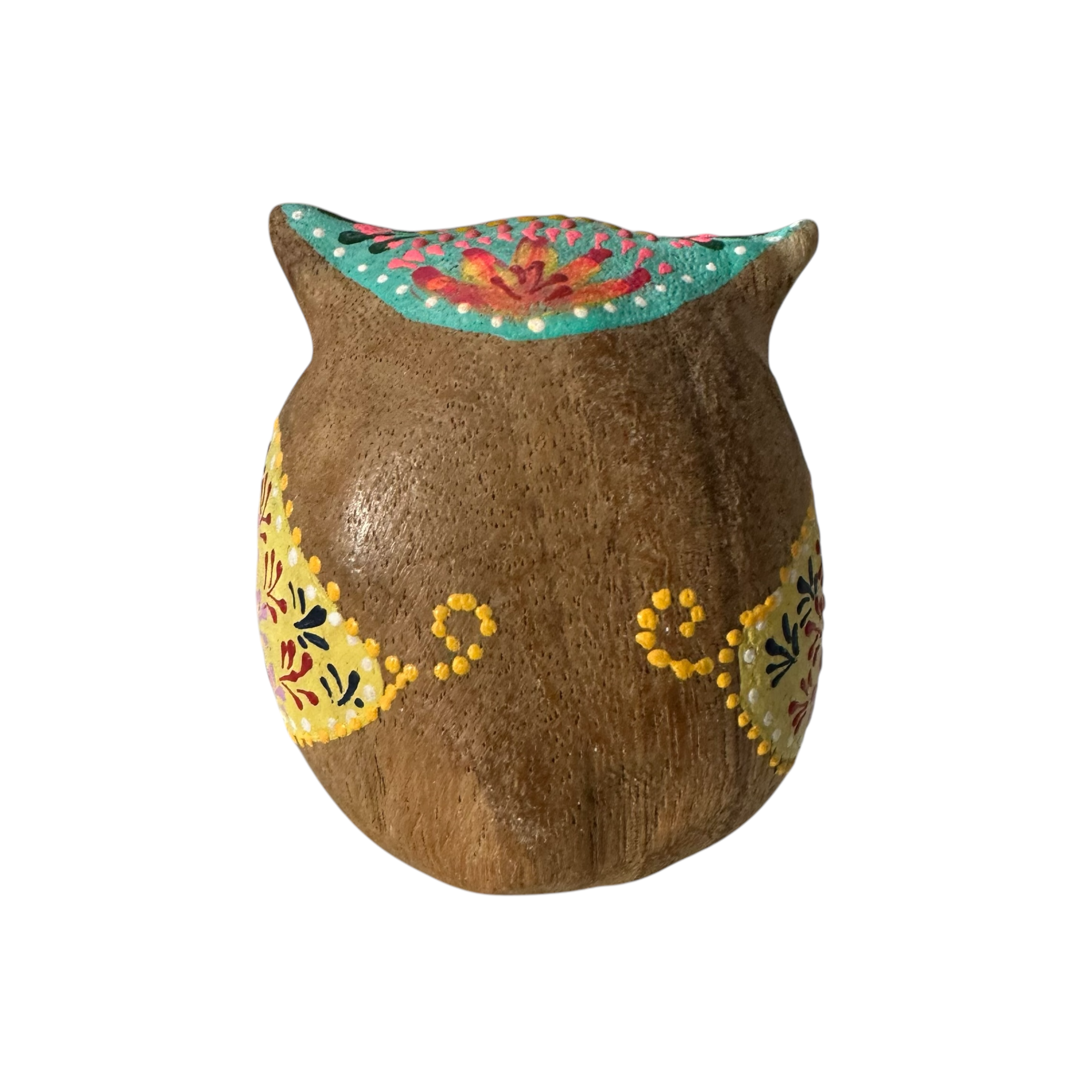 Hand-painted Wooden Owl Figurine - Blue Floral & Rustic Finish