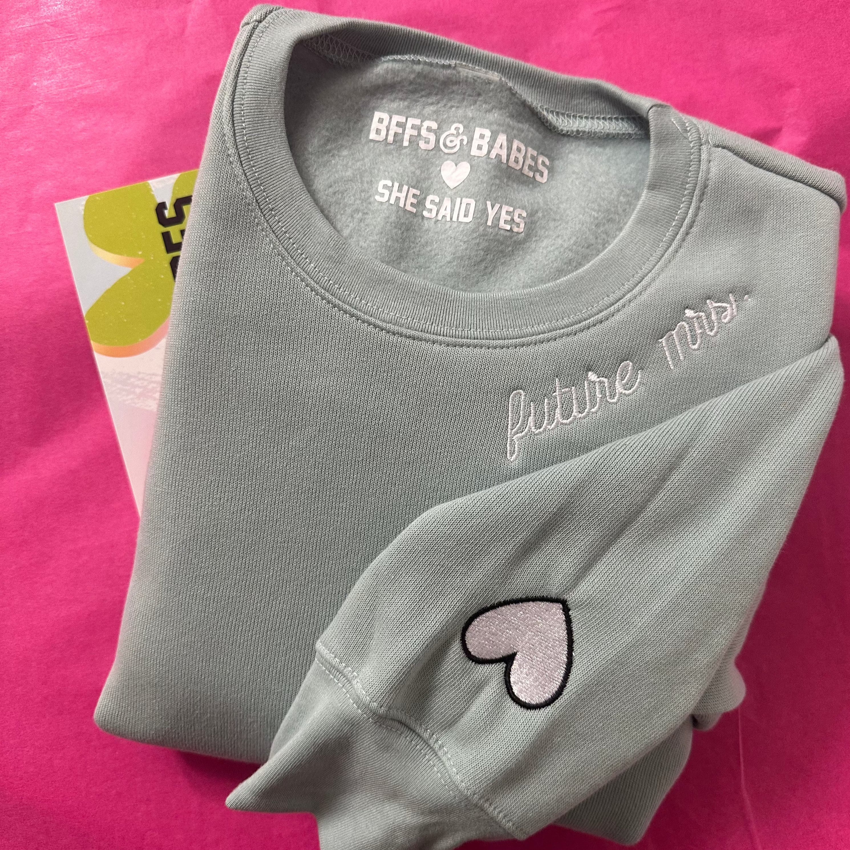 Bffs & Babes X You ♡ Personalized Label + Stitch Collar Seafoam Sweatshirt