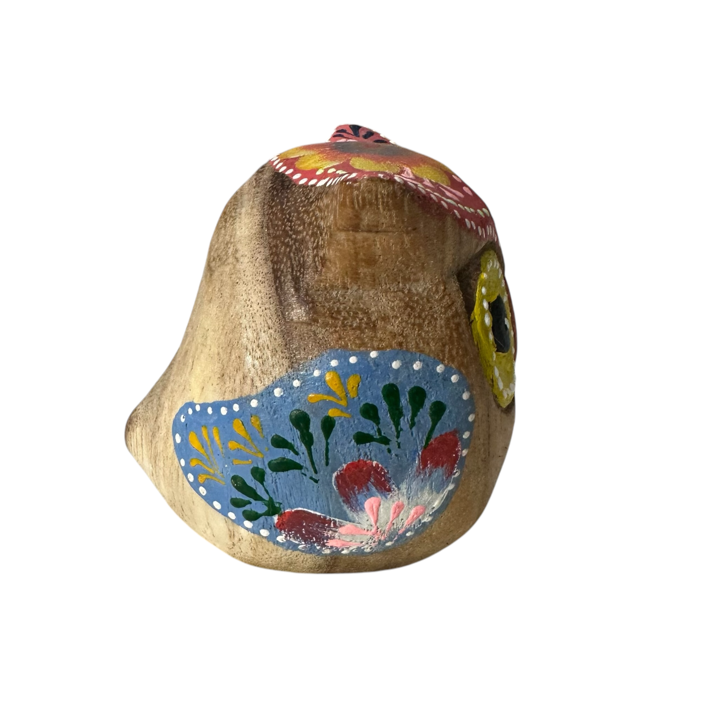 Hand-painted Wooden Owl Figurine - Vibrant Blue & Yellow Accents