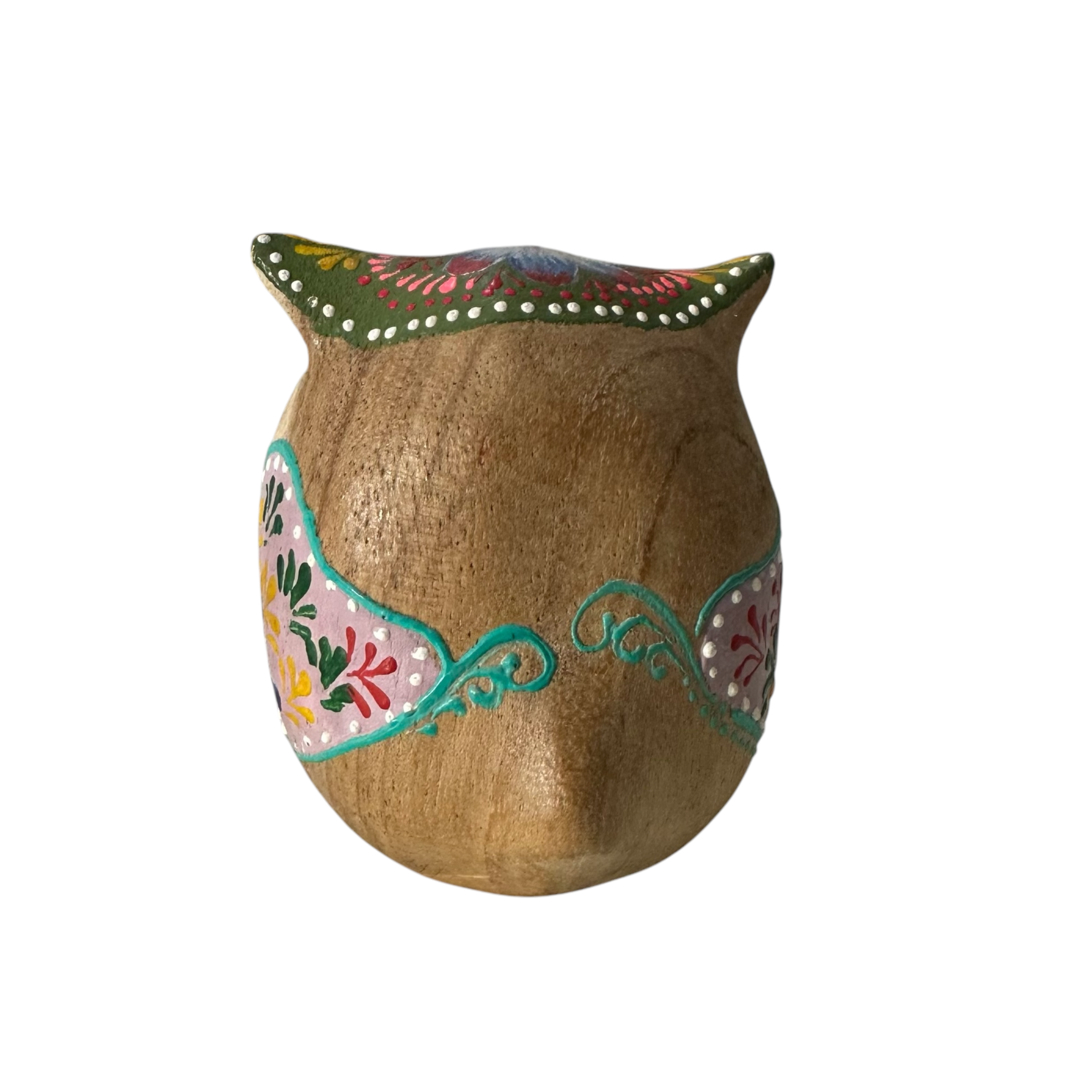 Hand-painted Wooden Owl Figurine - Yellow & Green Artistic Design