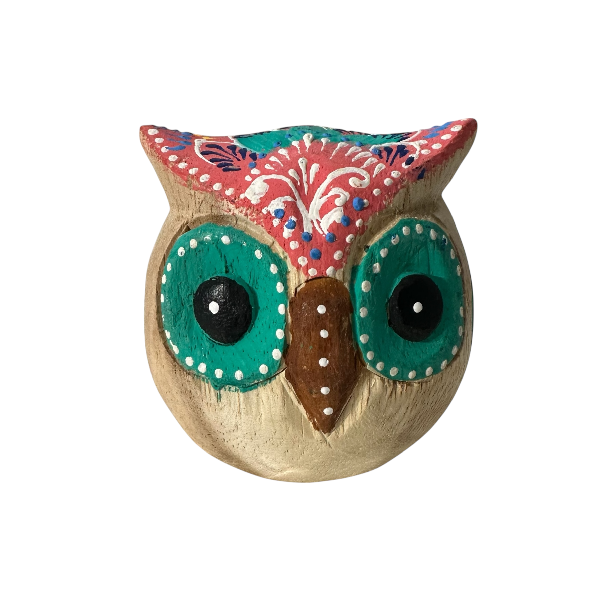 Hand-painted Wooden Owl Figurine - Warm Earth Tones & Floral Design