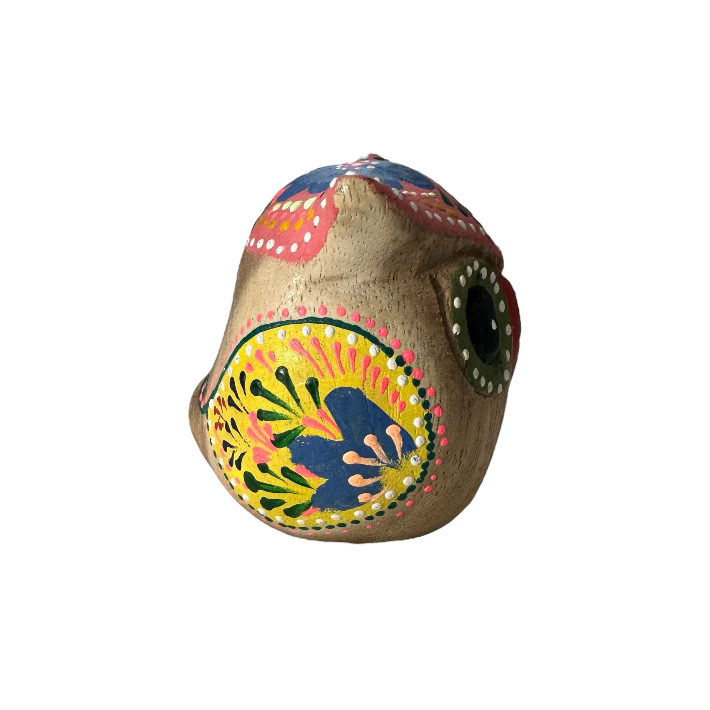 Hand-painted Wooden Owl Figurine - Pink & Green Vibrant Design