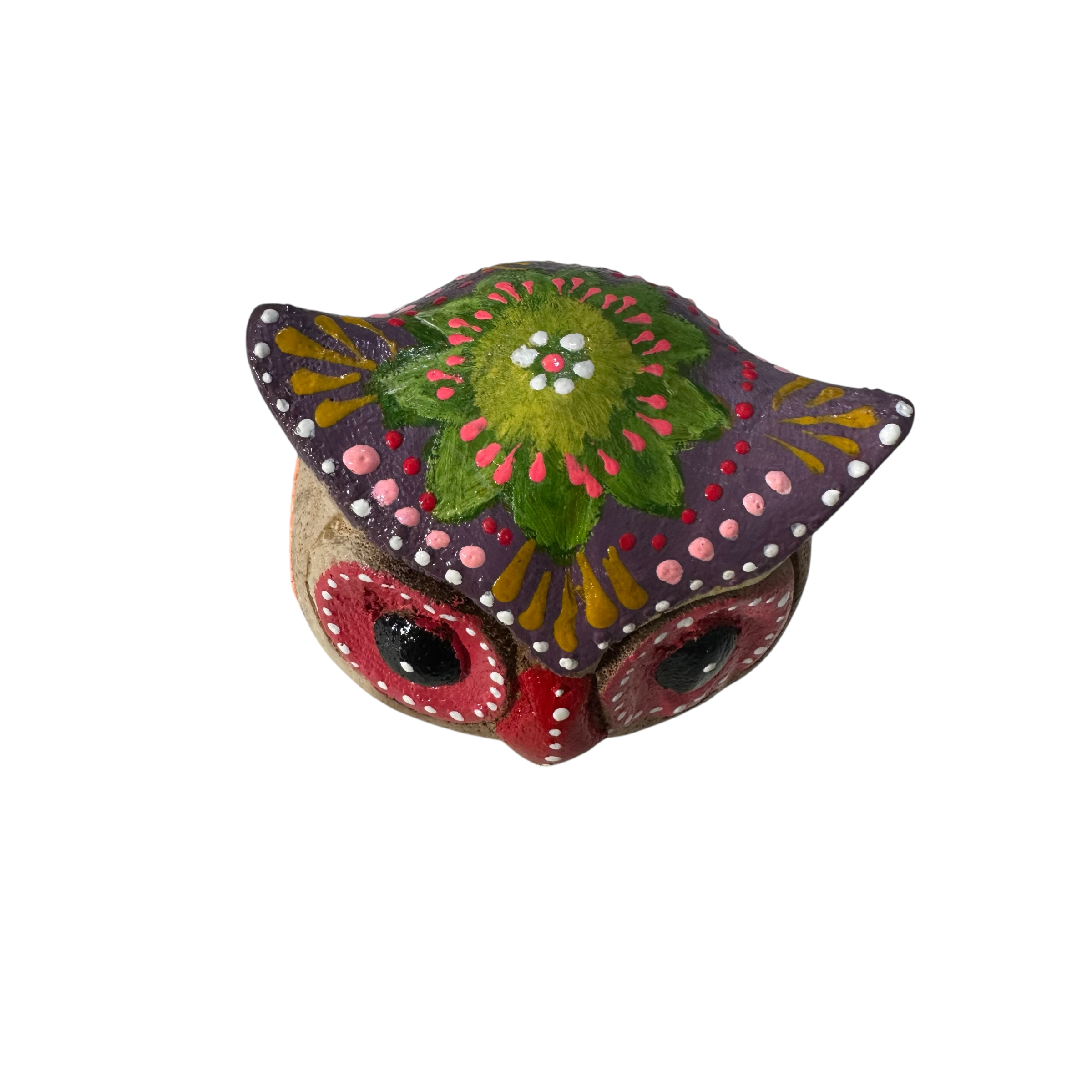 Hand-painted Wooden Owl Figurine - Classic Red & Colorful Accents