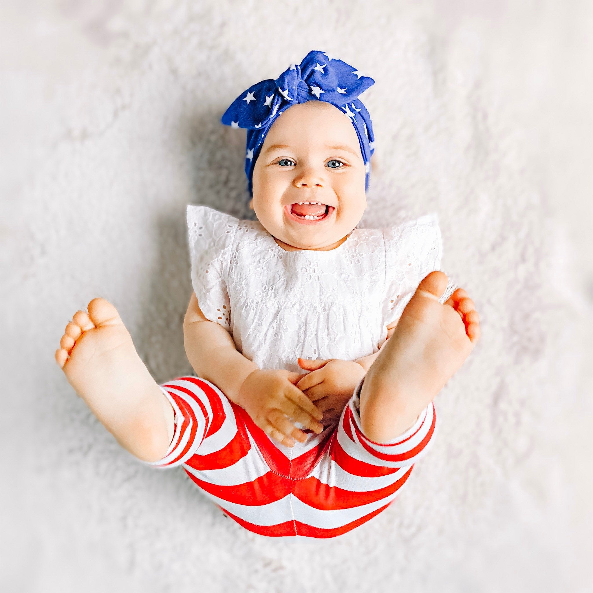 Red/white Stripe Leggings With Navy Stars Headband
