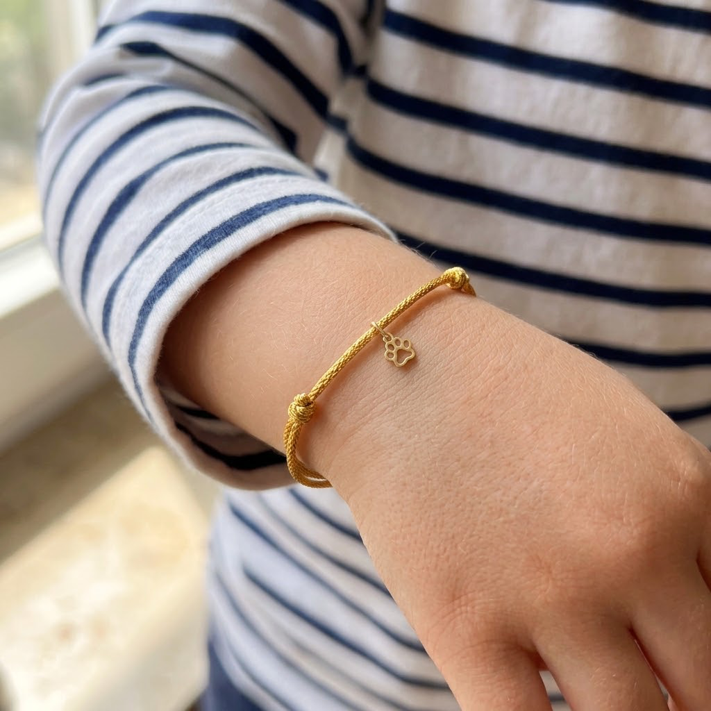 Kids Gold Paw Print Charm Bracelet